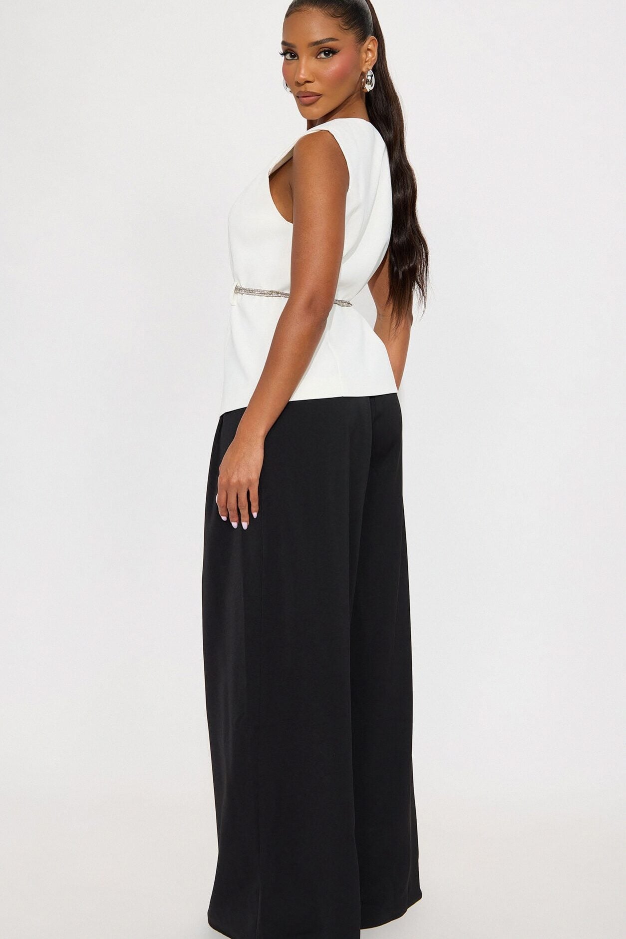 Elise Belted Vest 3 Piece Pant Set - Black/White image 4