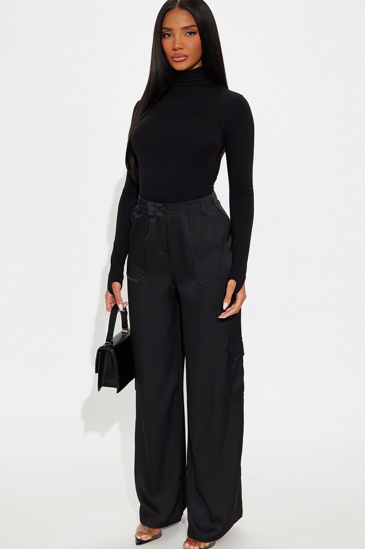 Pretty Girl Satin Cargo Pant - Black image 4