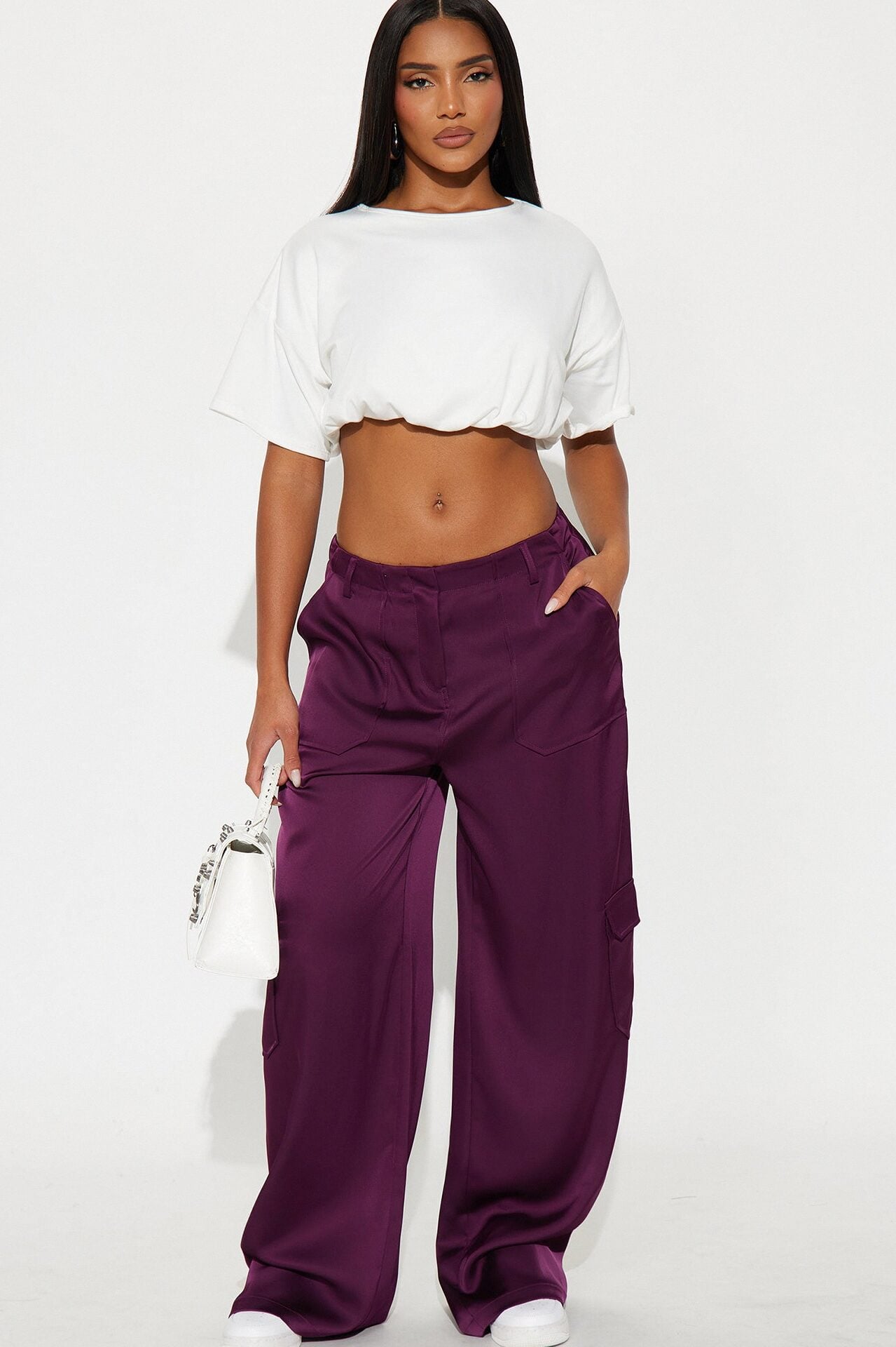Pretty Girl Satin Cargo Pant - Plum image 4