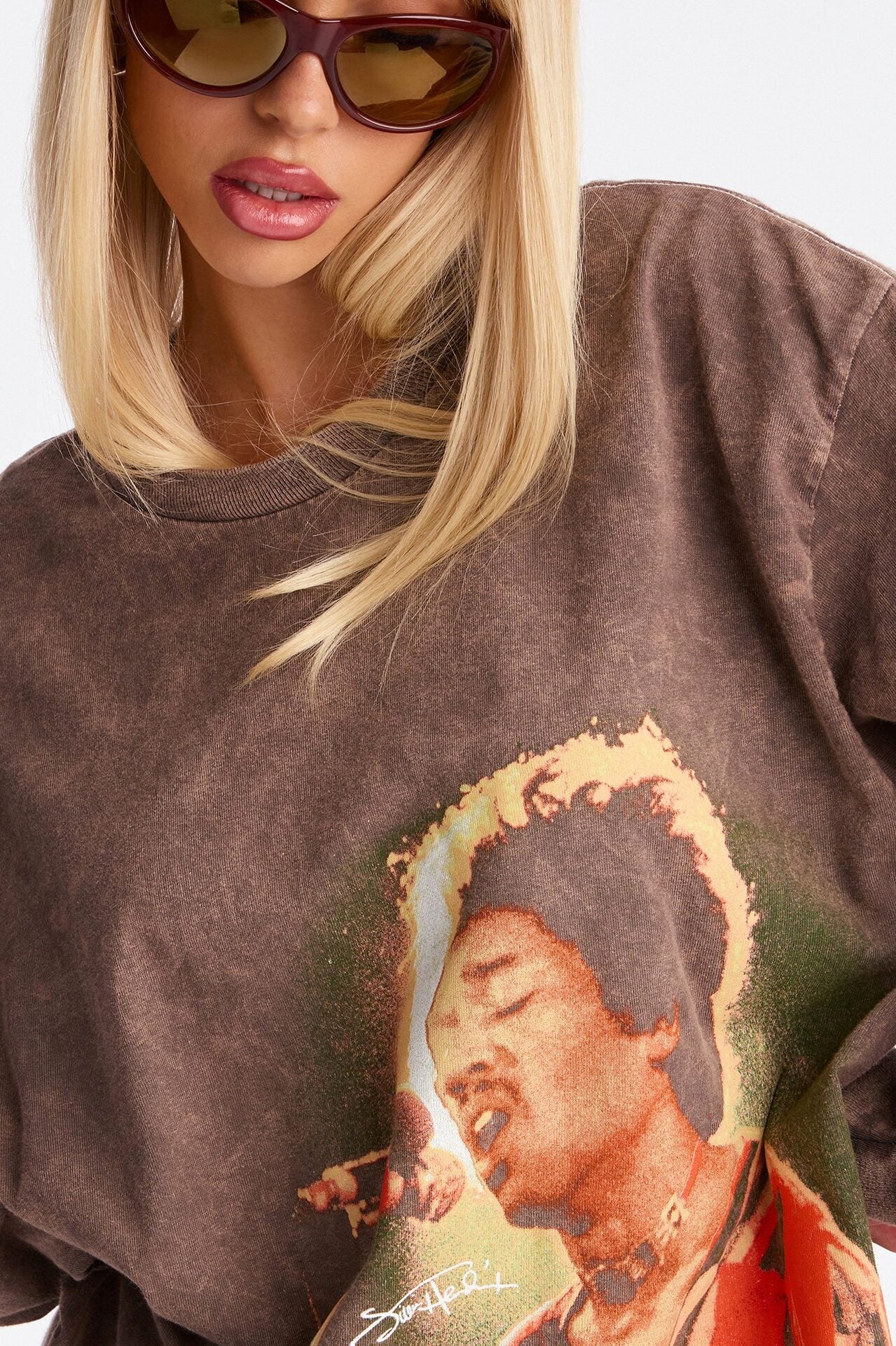 Jimi Hendrix Washed Long Sleeve Tee - Brown image 3