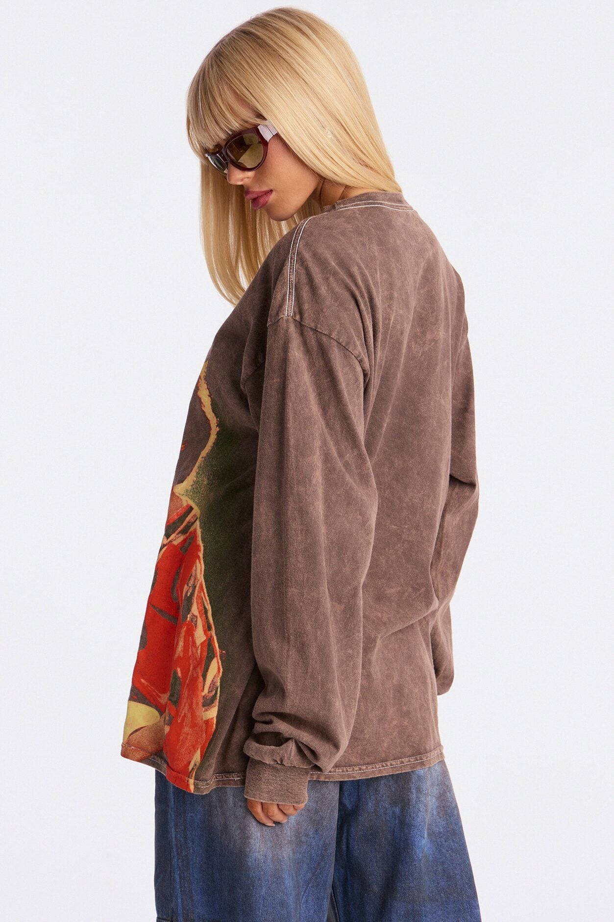 Jimi Hendrix Washed Long Sleeve Tee - Brown image 4