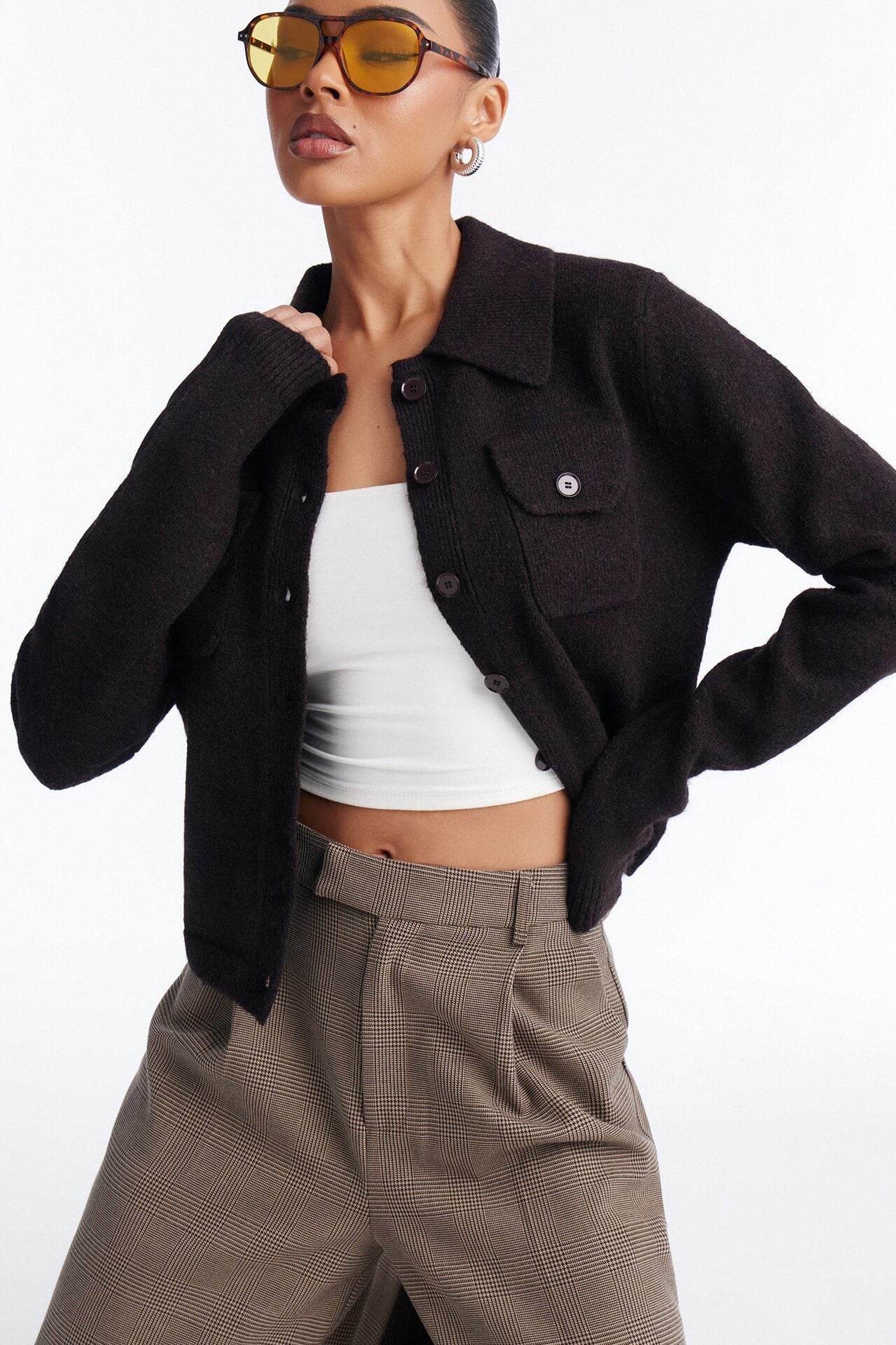 Chic And Confident Cardigan Sweater - Chocolate image 3