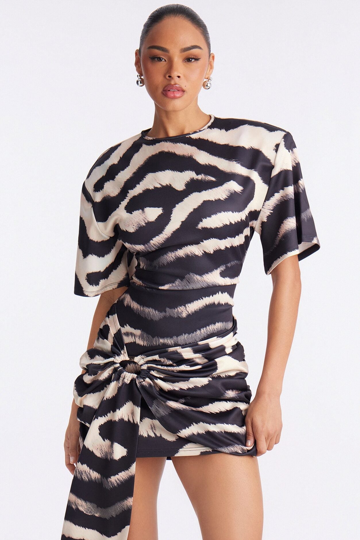 Catwalk Draped Scuba Mini Dress - Black/combo image 2