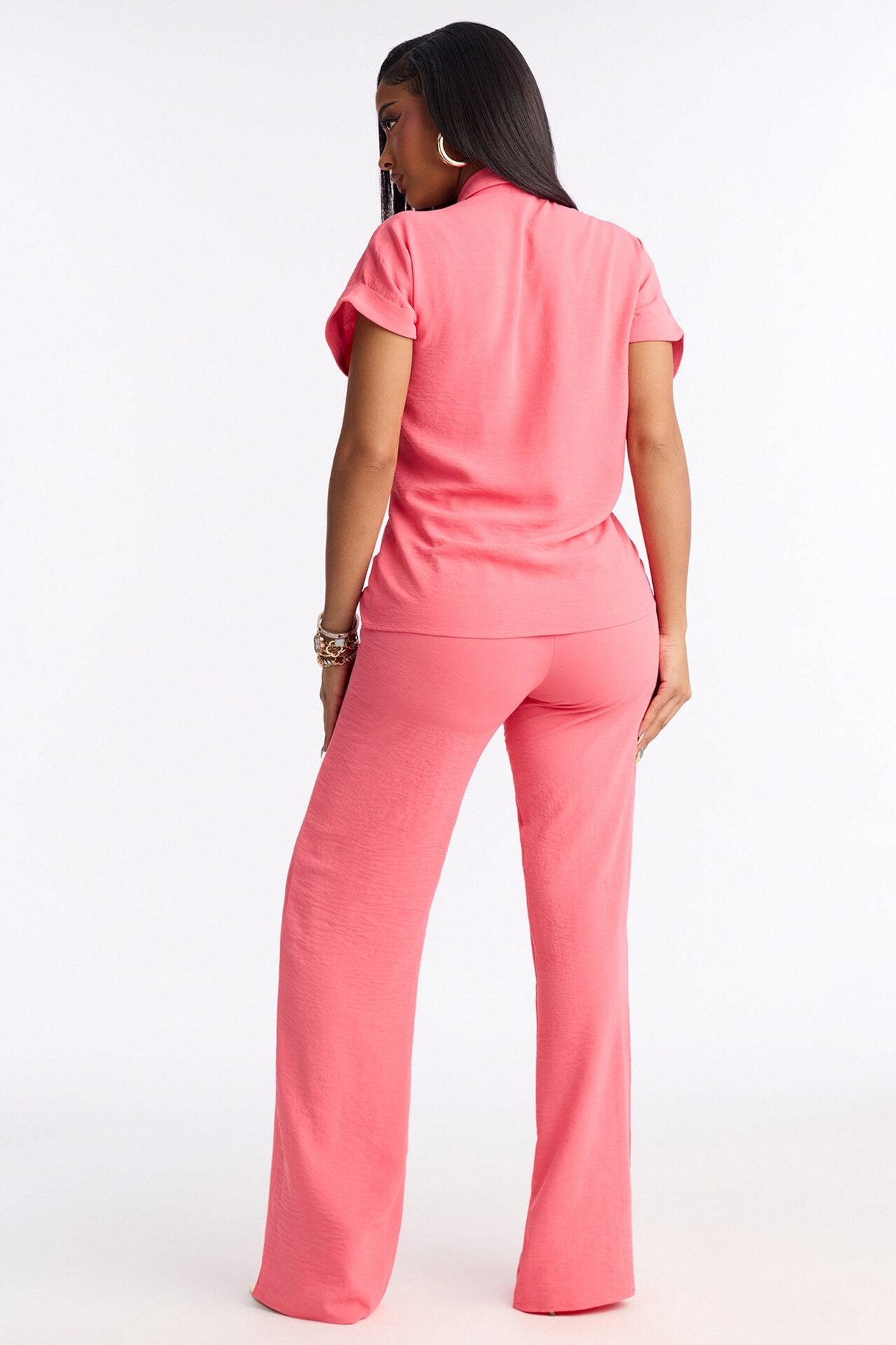 Makela Tie Front Wide Leg Pant Set - Pink image 4