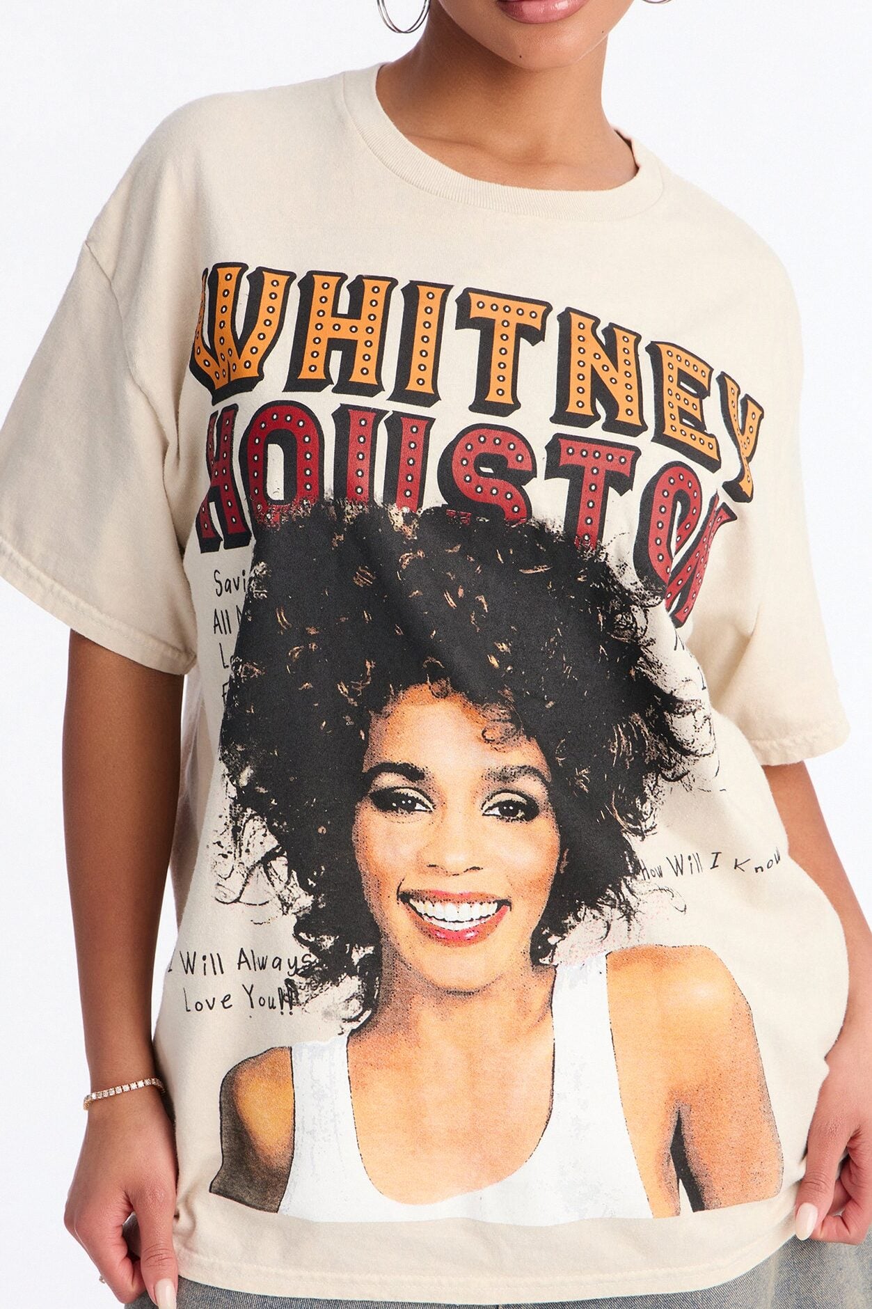 Whitney Houston Songs Washed Tee - Natural image 3