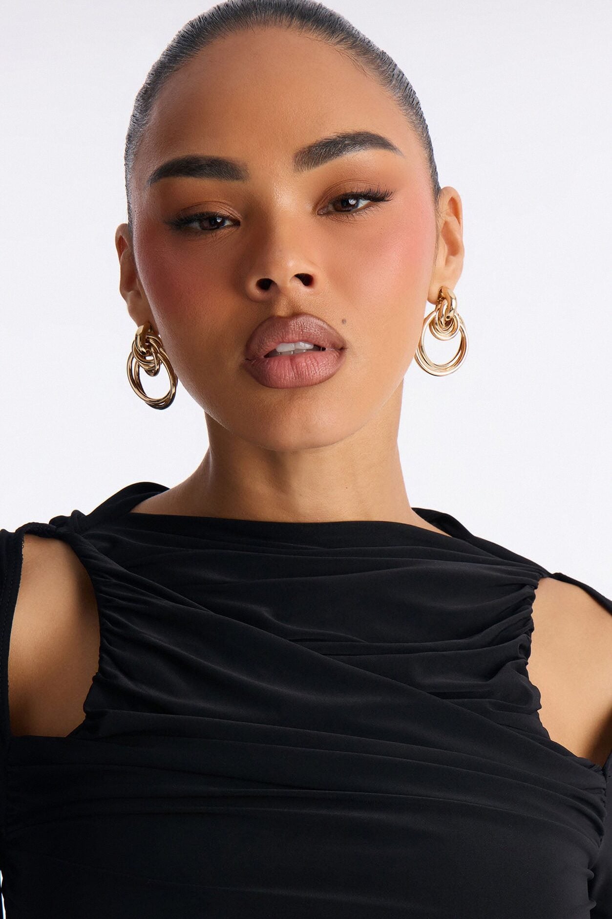 Carlita Ruched High Neck Maxi Skirt Set - Black image 4