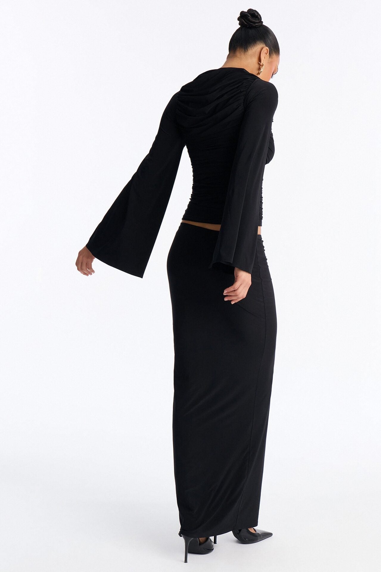 Carlita Ruched High Neck Maxi Skirt Set - Black image 5