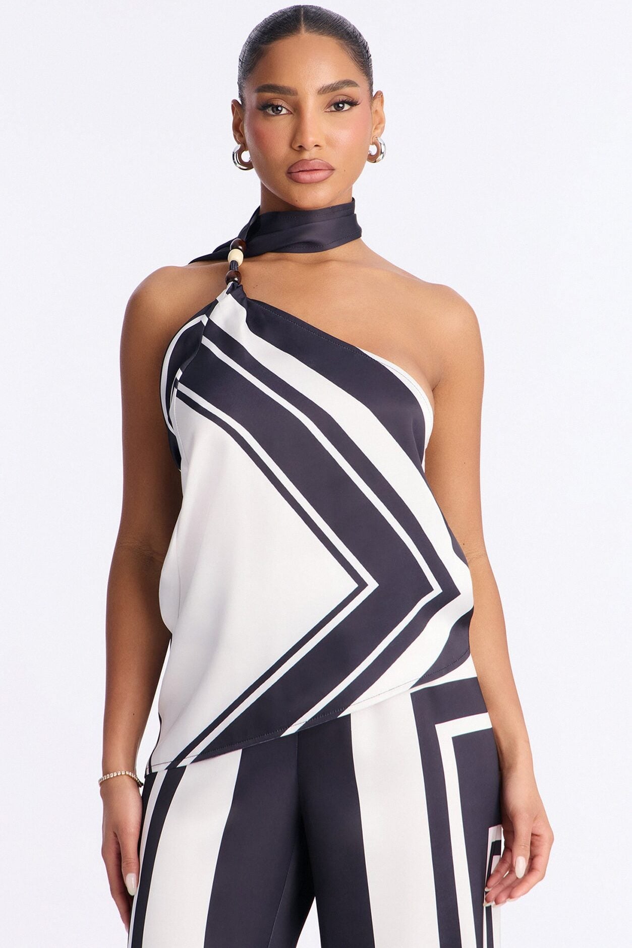 Madeline Satin Halter Pant Set - Black/White image 2