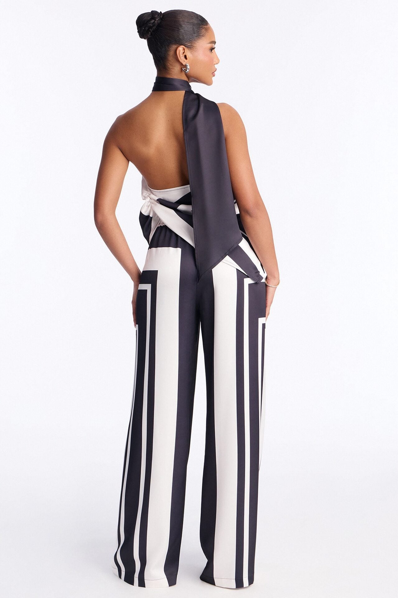 Madeline Satin Halter Pant Set - Black/White image 4