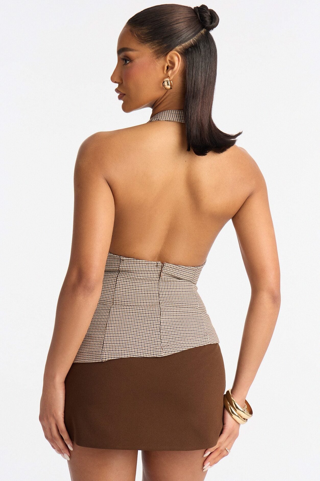 Meeting In Motion Houndstooth Halter Top - Brown/combo image 3