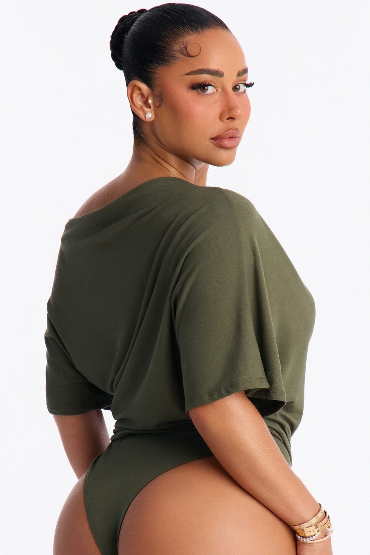 Flatter Me Off Shoulder Bodysuit - Olive image 4