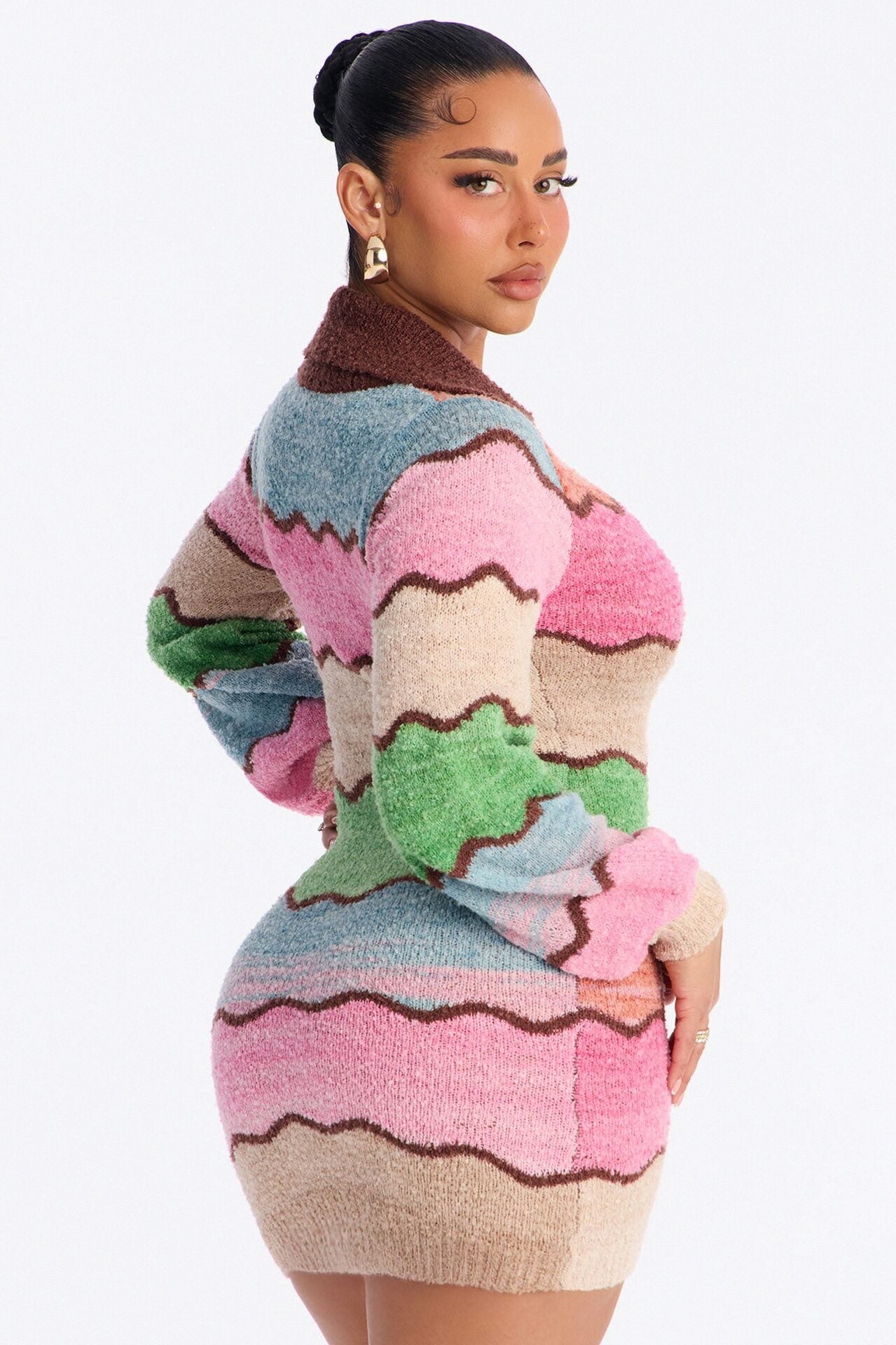 Sweet Treat Long Sleeve Sweater Mini Dress - Pink/combo image 4