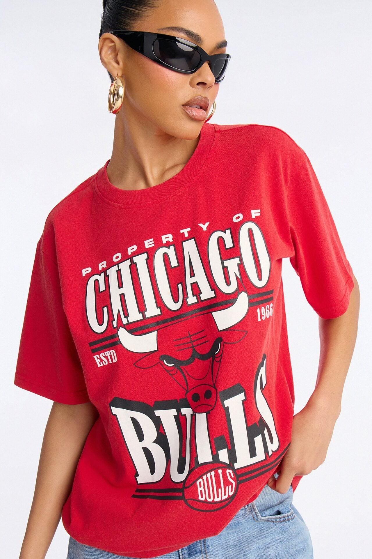 NBA Bulls Washed Oversized Tee - Red image 3