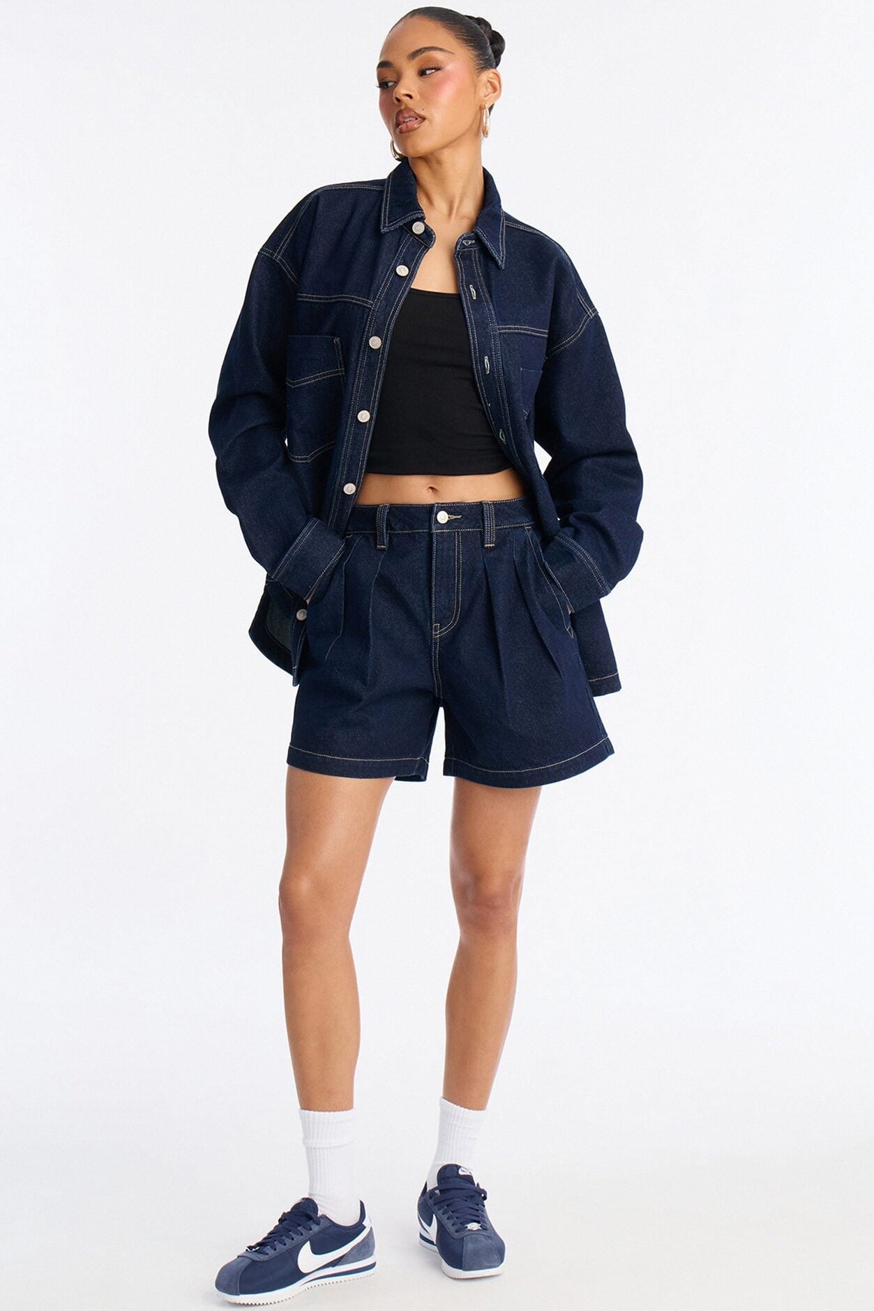 Night Borough Pleated Denim Shorts - Dark Wash image 2