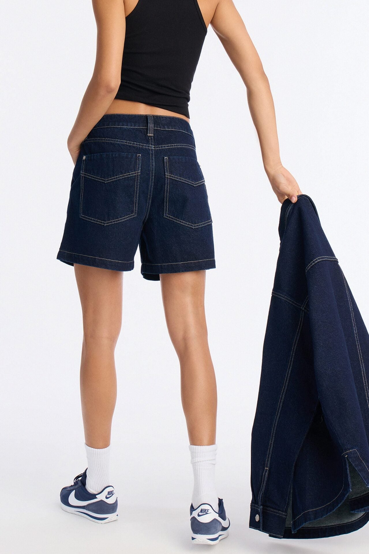 Night Borough Pleated Denim Shorts - Dark Wash image 4