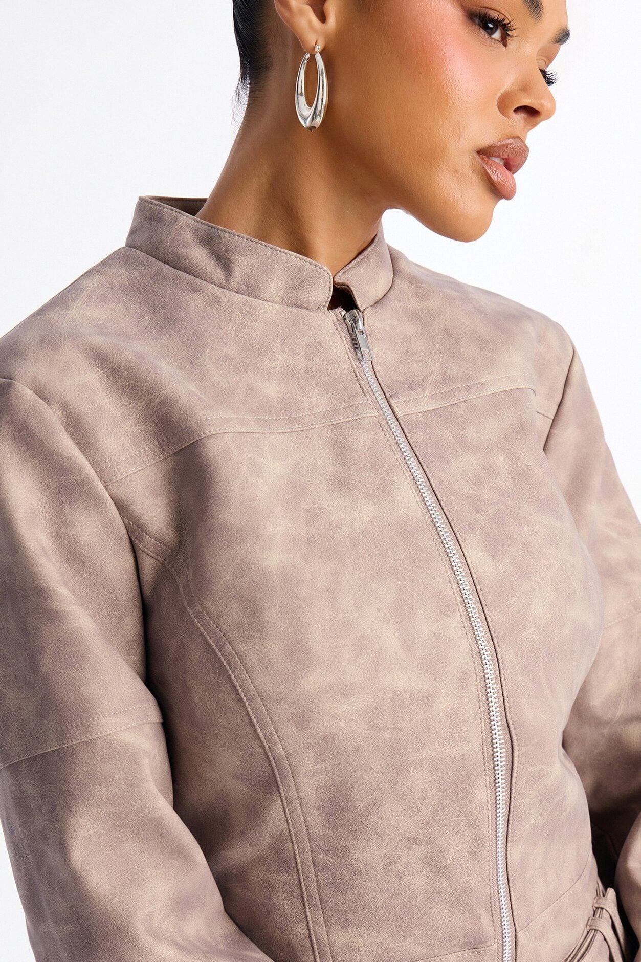 Simone Washed Faux Leather Jacket - Stone image 3