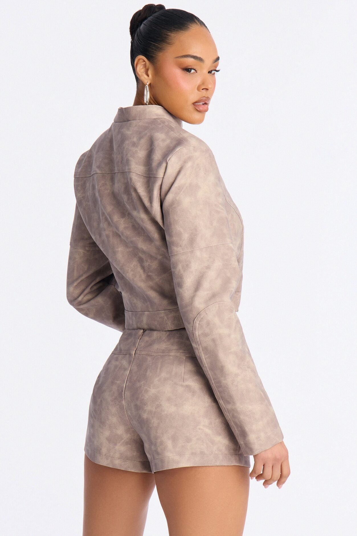 Simone Washed Faux Leather Jacket - Stone image 4