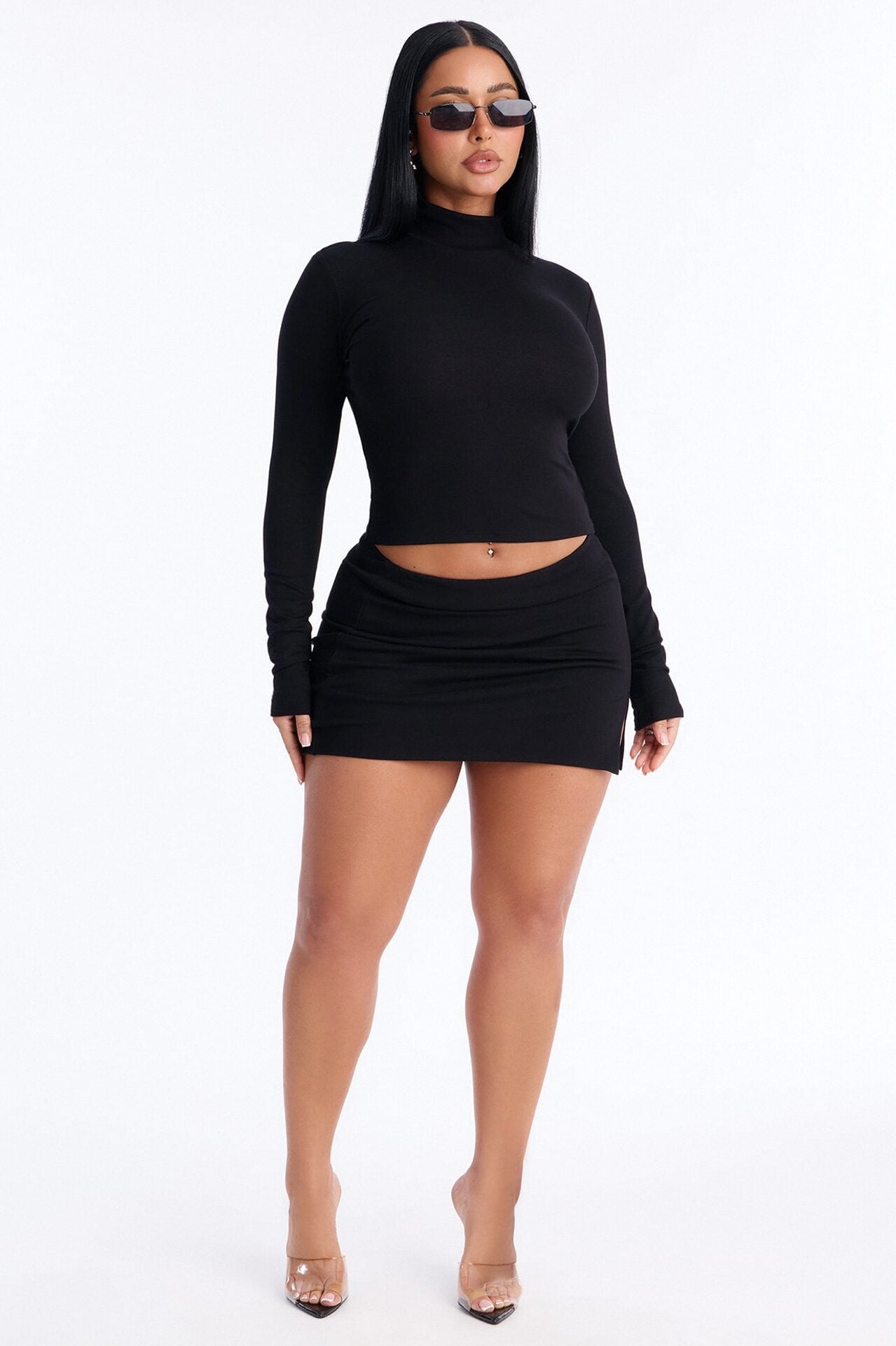 Diana Turtle Neck Skirt Set - Black image 2