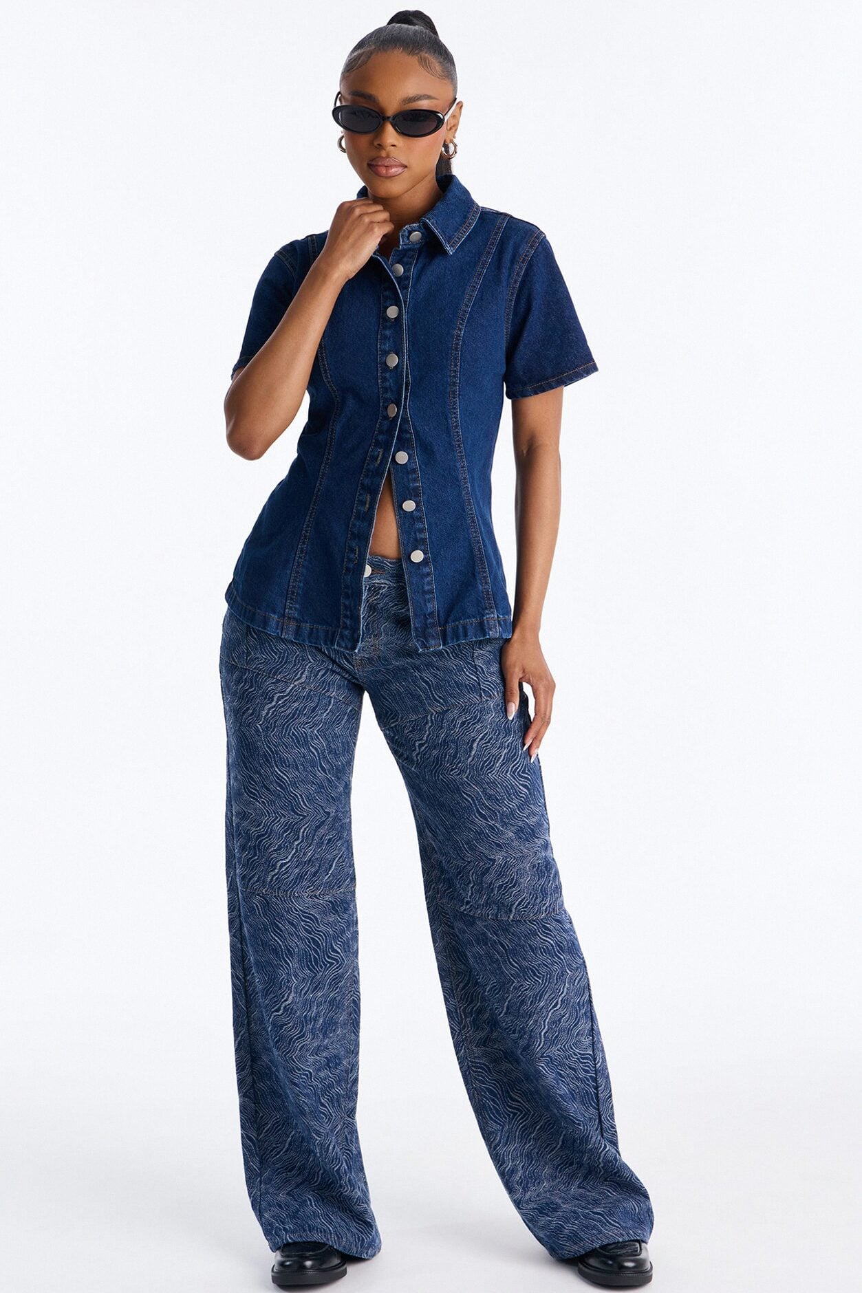 Nina Cinched Waist Denim Shirt - Indigo image 2