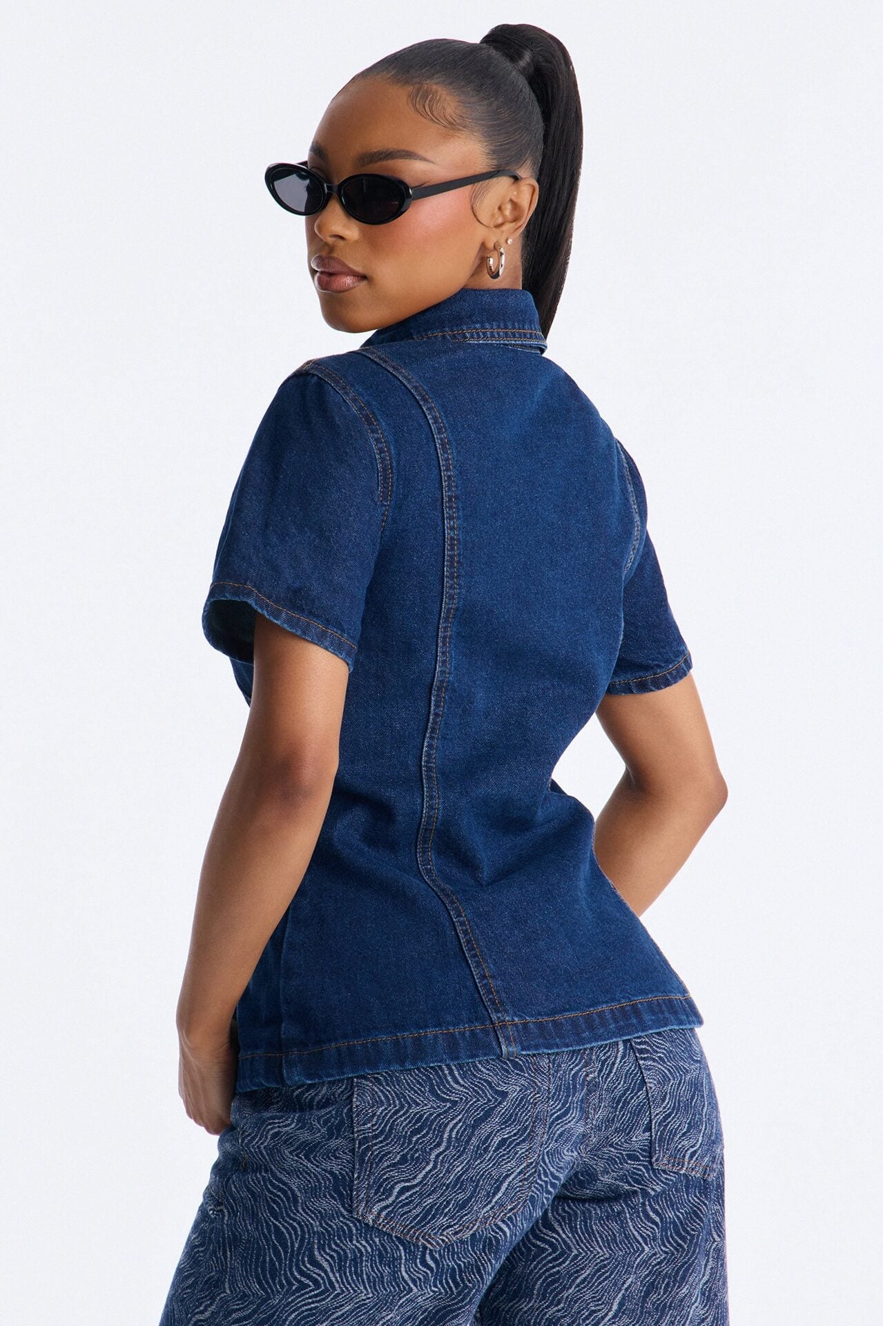 Nina Cinched Waist Denim Shirt - Indigo image 4