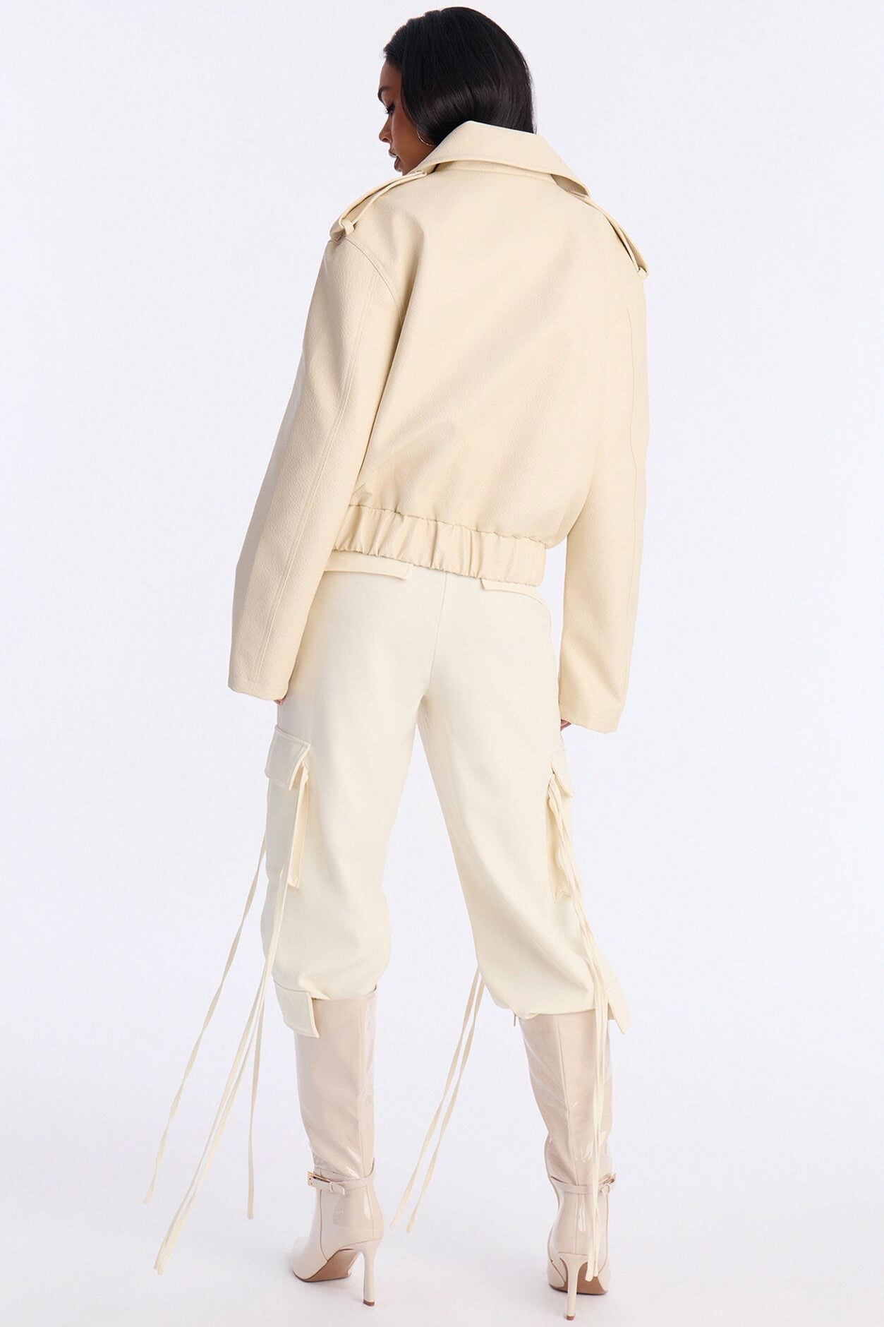 Adrienne Double Breasted Faux Leather Jacket - Bone image 4