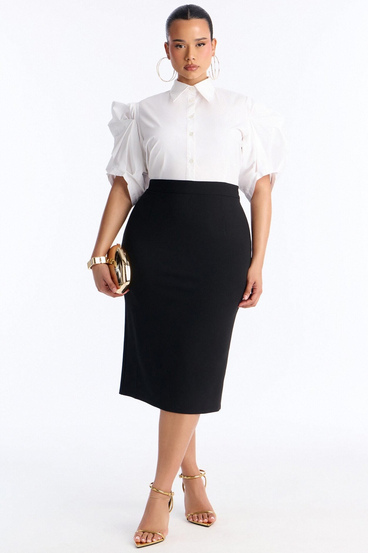 Send The Funds Collar Midi Dress - White/Black image 5