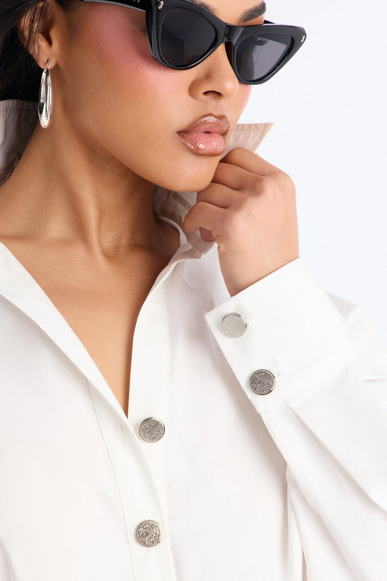 Yasmine Shirt Midi Dress - White/Black image 2