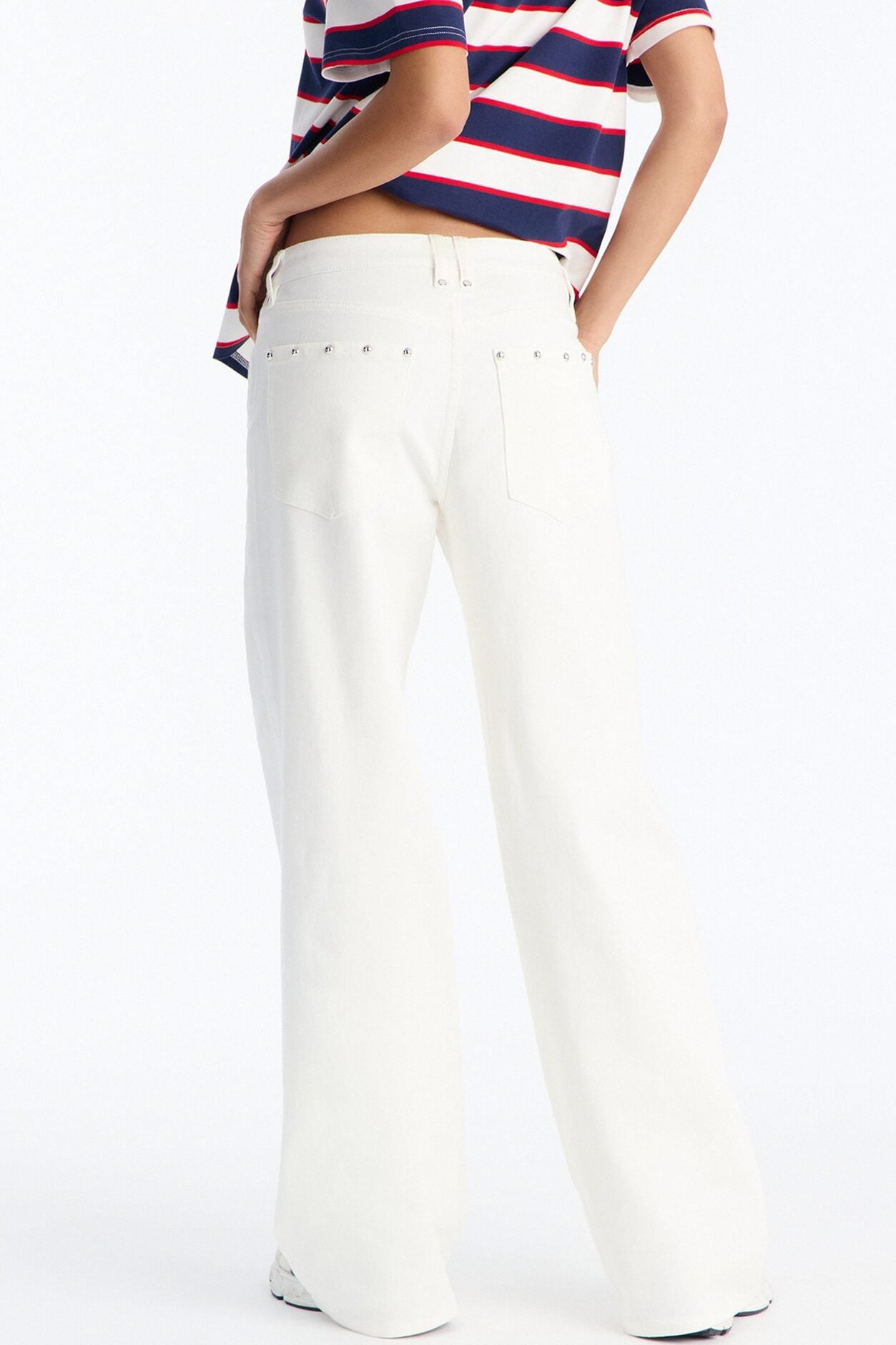 Santorini Studded Stretch Wide Leg Jeans - White image 4