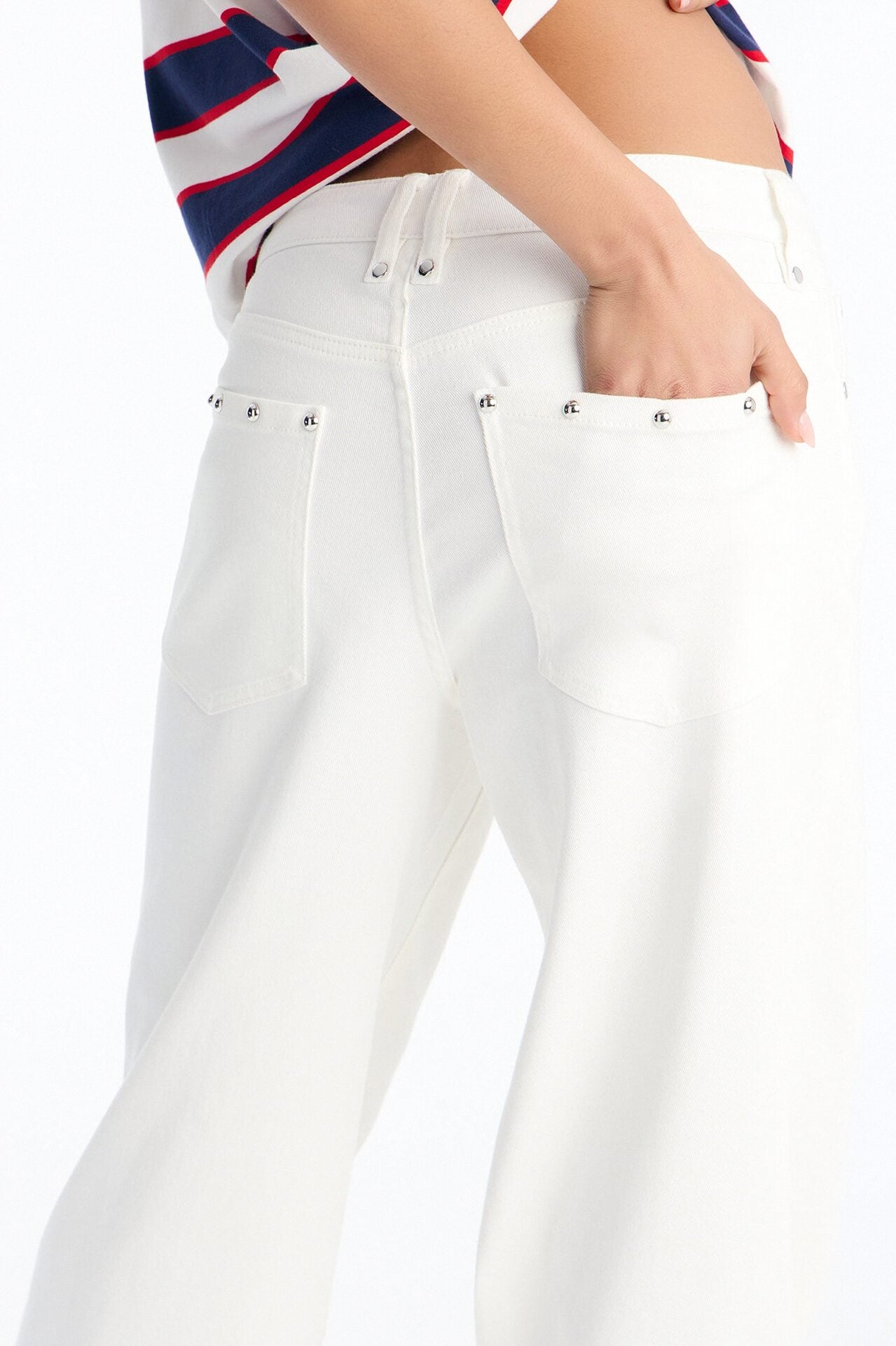 Santorini Studded Stretch Wide Leg Jeans - White image 3