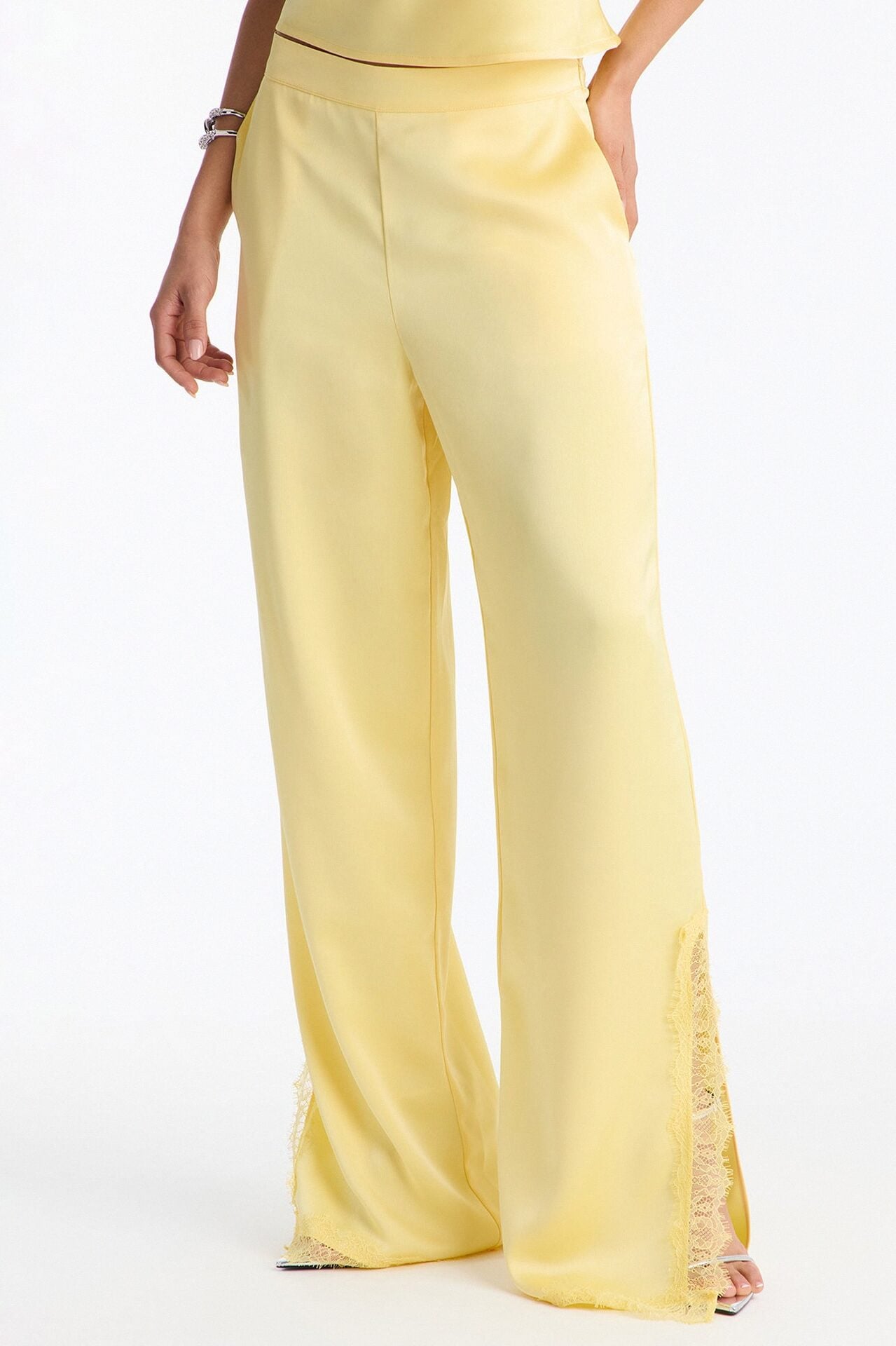 Araiza Satin Lace Trim Pant Set - Yellow image 4