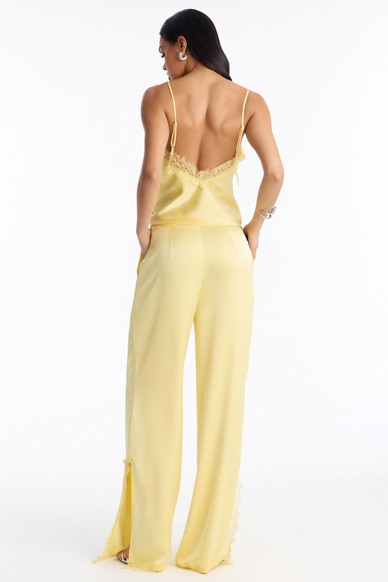Araiza Satin Lace Trim Pant Set - Yellow image 5