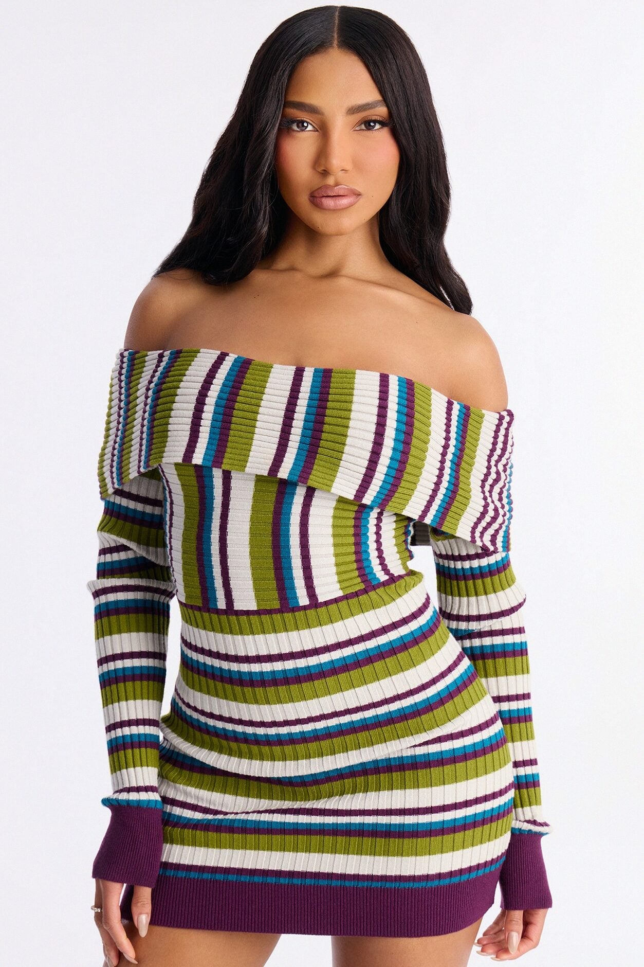Sadie Striped Sweater Mini Dress - Green/combo image 3