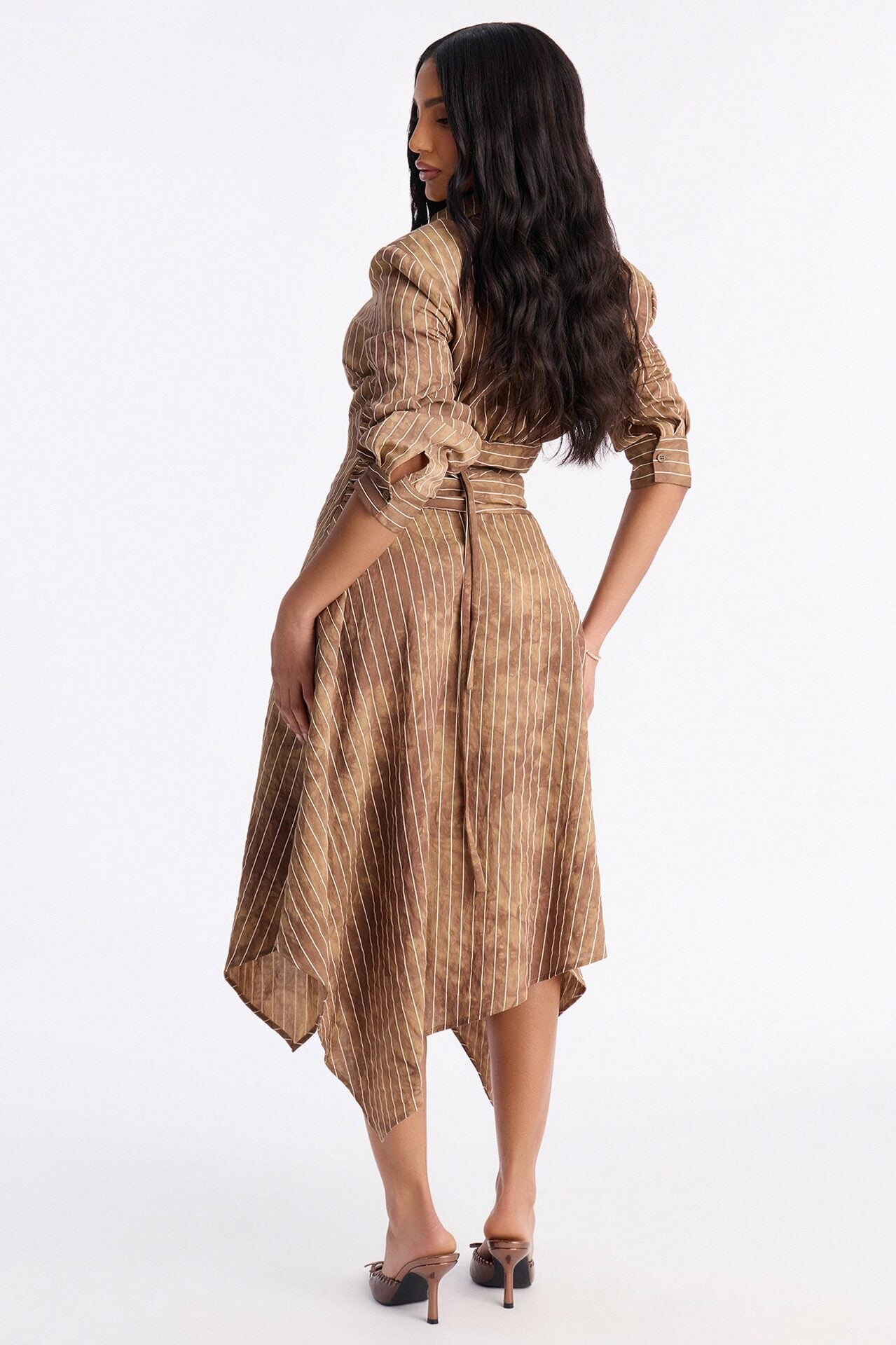 Adeline Pinstripe Tie Dye Midi Dress - Brown image 4