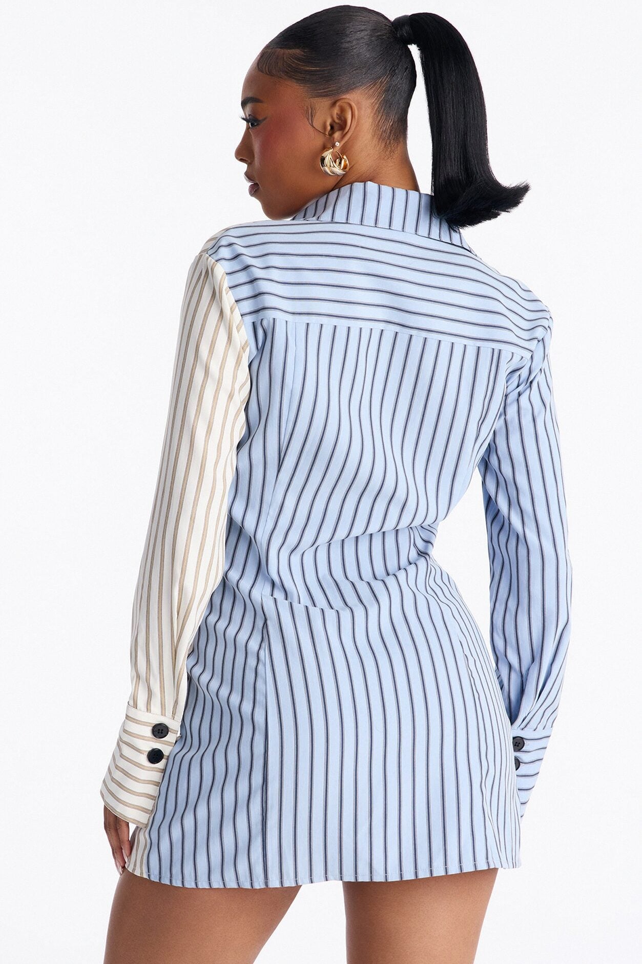 Viviana Collar Striped Mini Dress - Blue/combo image 4
