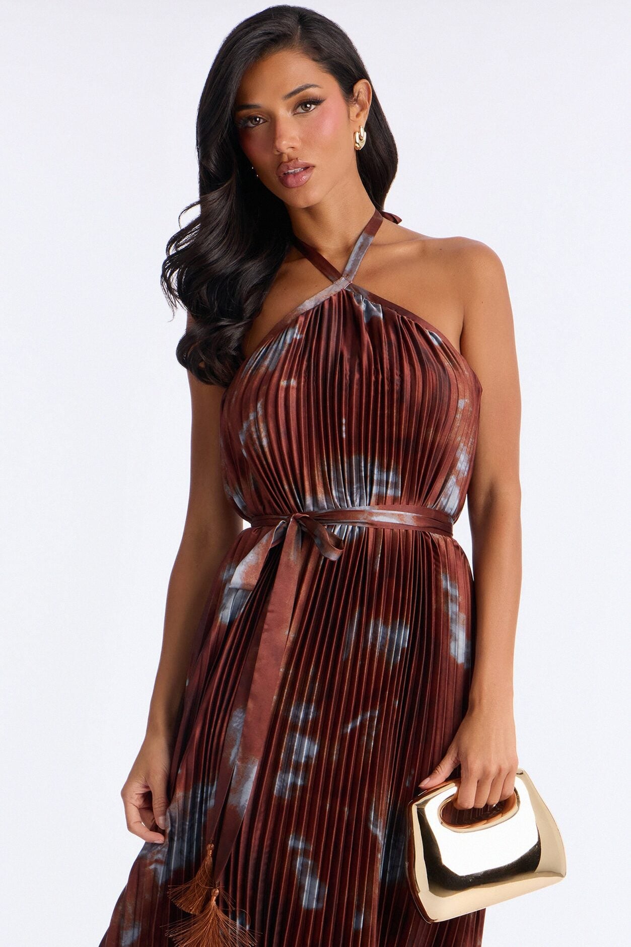 Flirting Plisse Maxi Dress - Brown/combo image 2