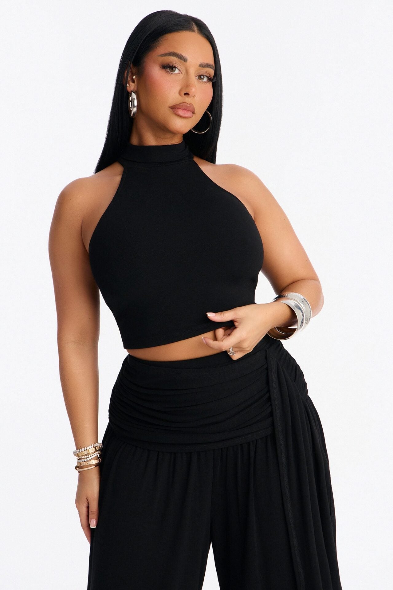 Anya Mock Neck Balloon Pant Set - Black image 2