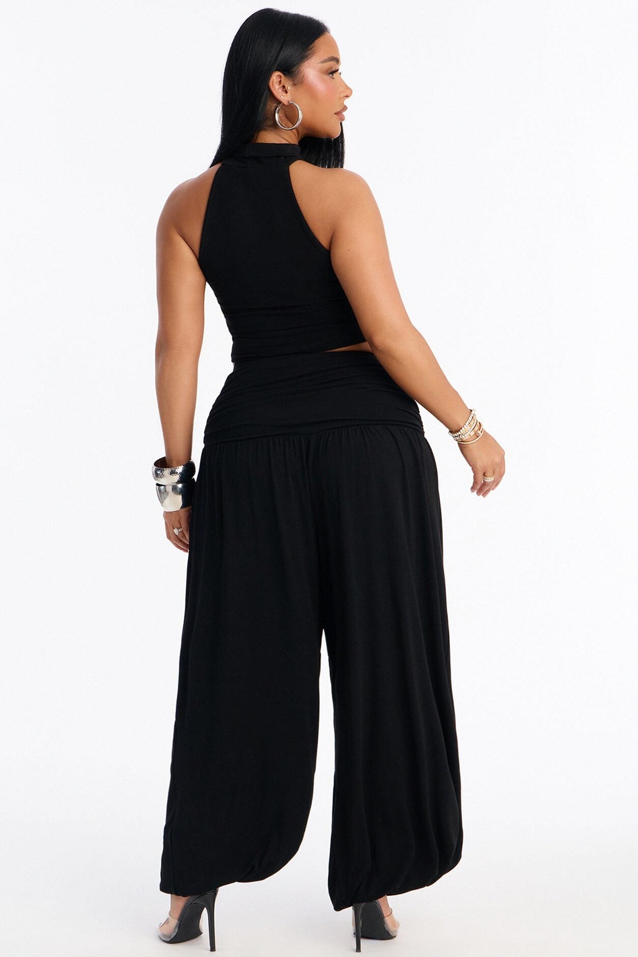Anya Mock Neck Balloon Pant Set - Black image 3