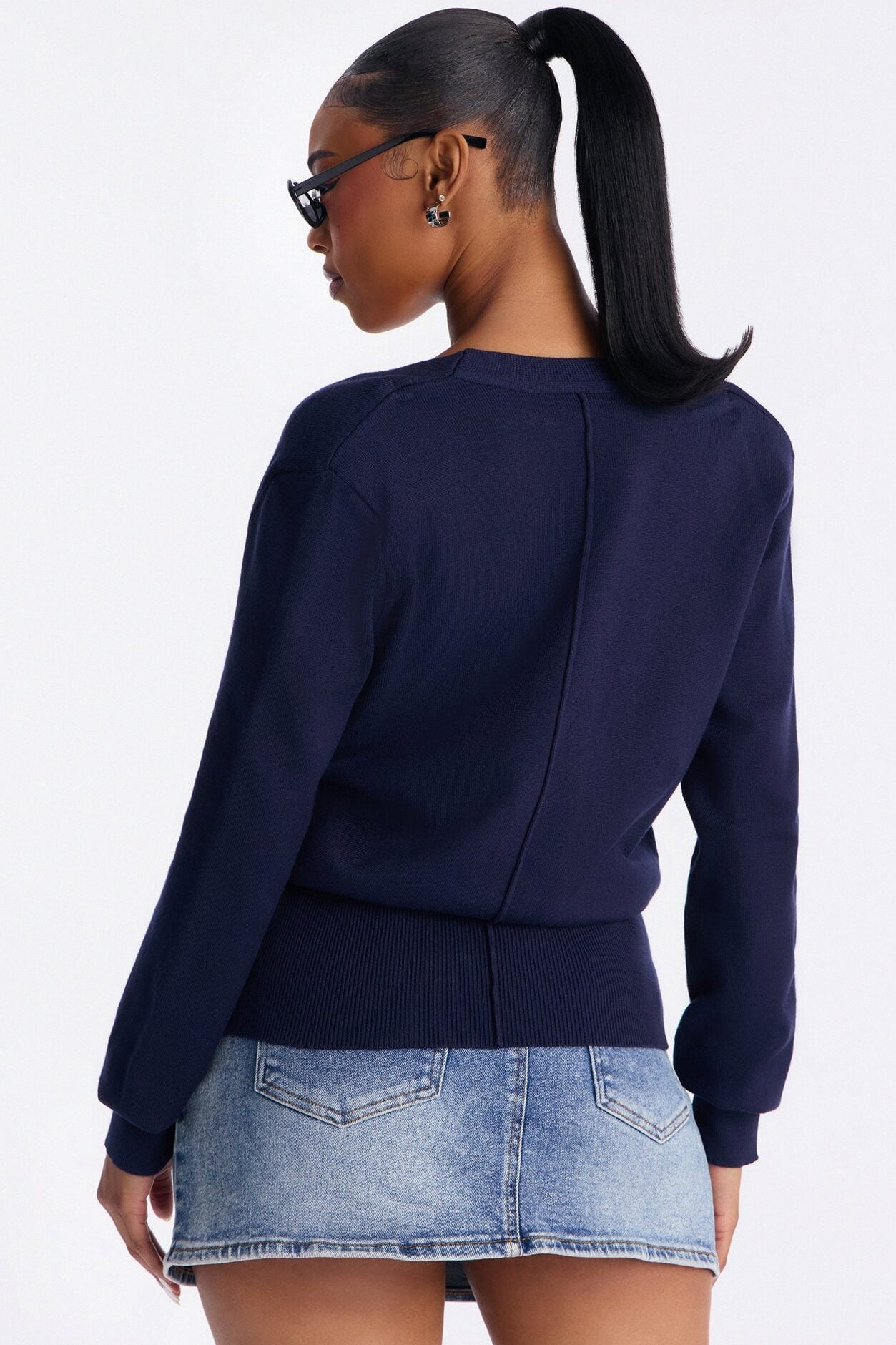 Amelia Shoulder Pads Surplice Sweater Top - Navy image 4