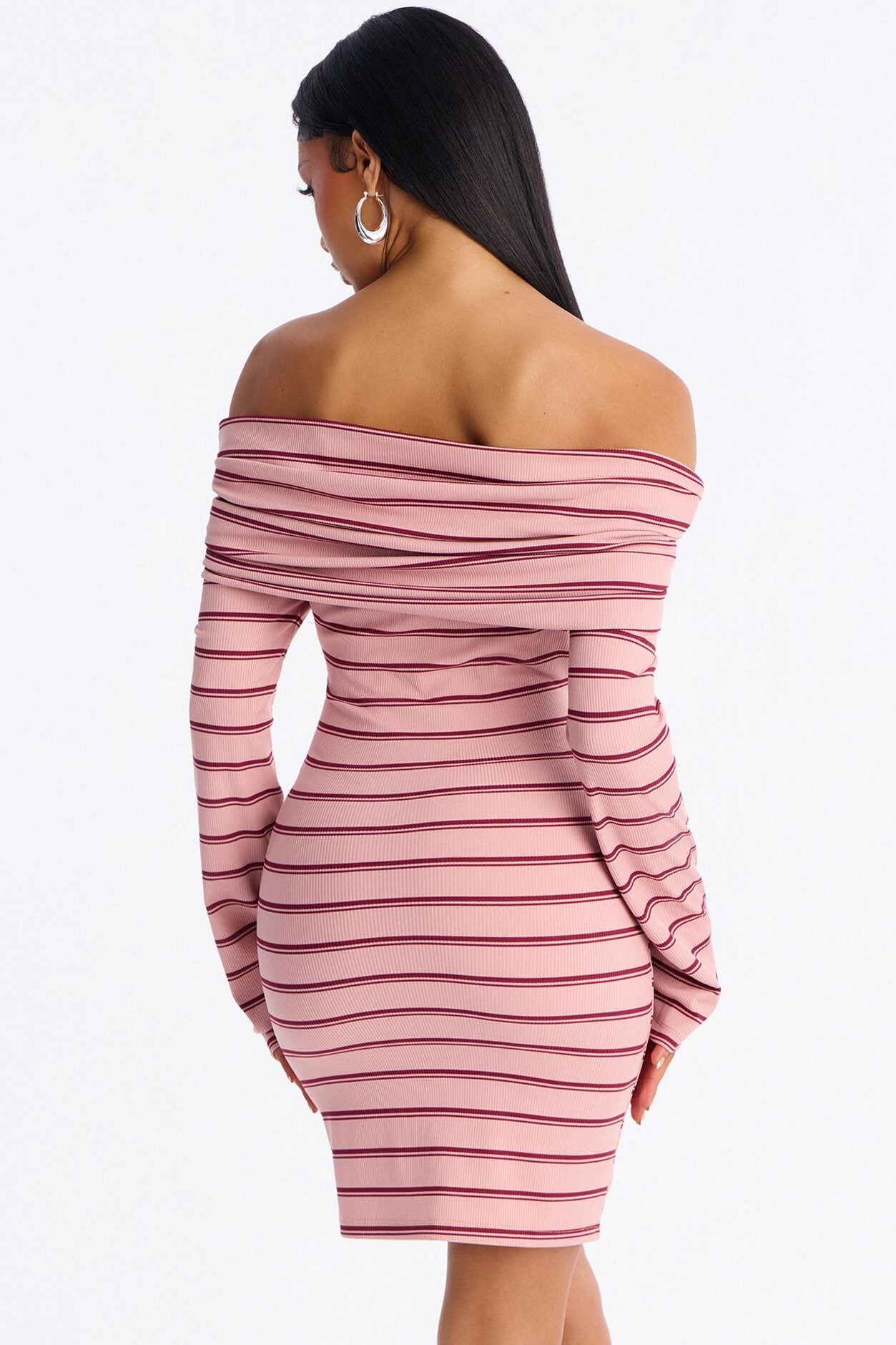 Britta Long Sleeve Ribbed Mini Dress - Mauve/combo image 3