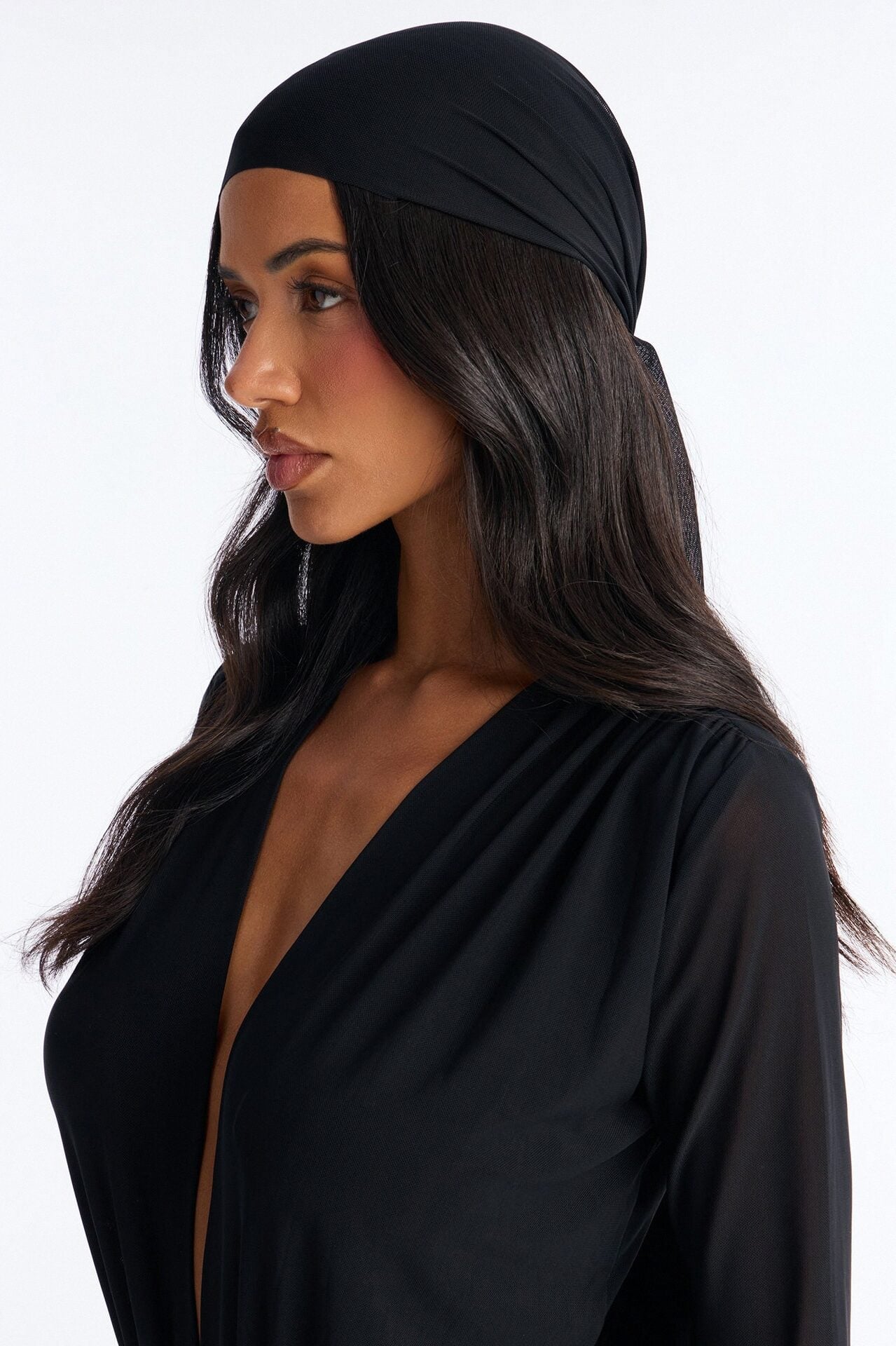 Sara Plunge Neck Jumpsuit And Headscarf 2 Piece Set - Black image 3