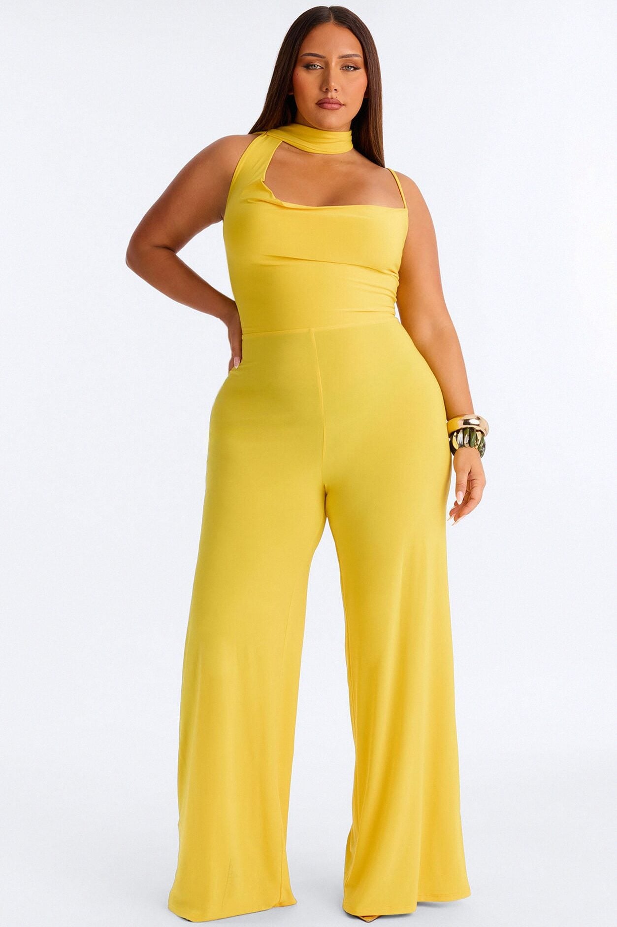 Maliyah Draped Scarf Wide Leg Jumpsuit - Yellow image 1