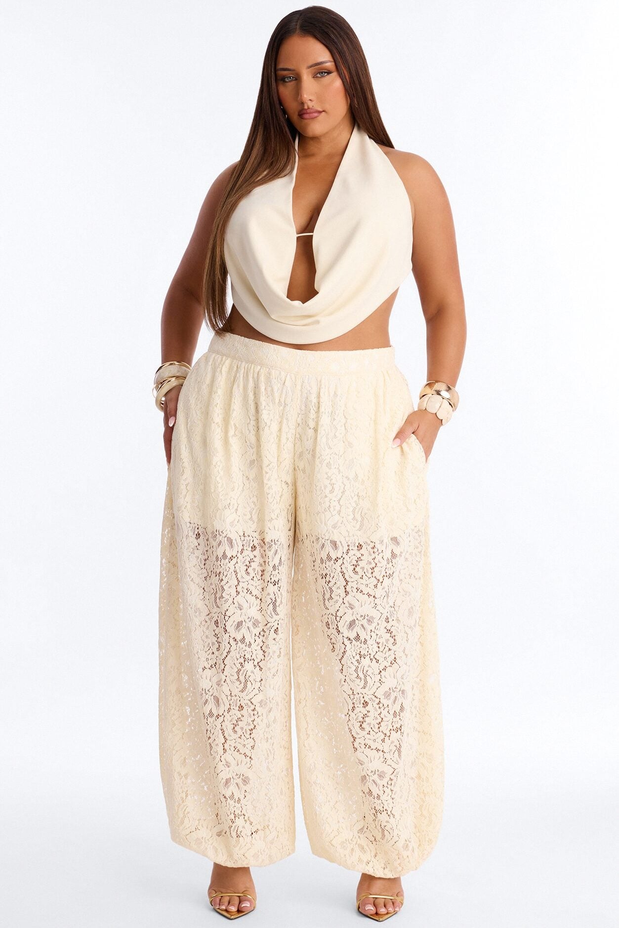 Barely A Secret Sheer Lace Balloon Pant 30″ - Ivory image 1