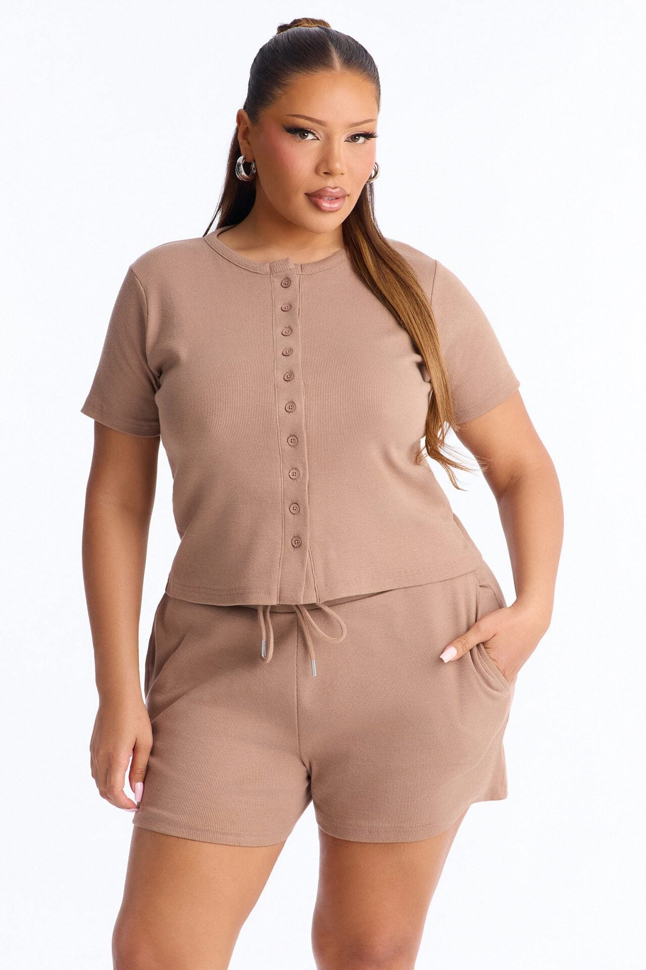 Hailey Ribbed Short Set - Mocha image 1