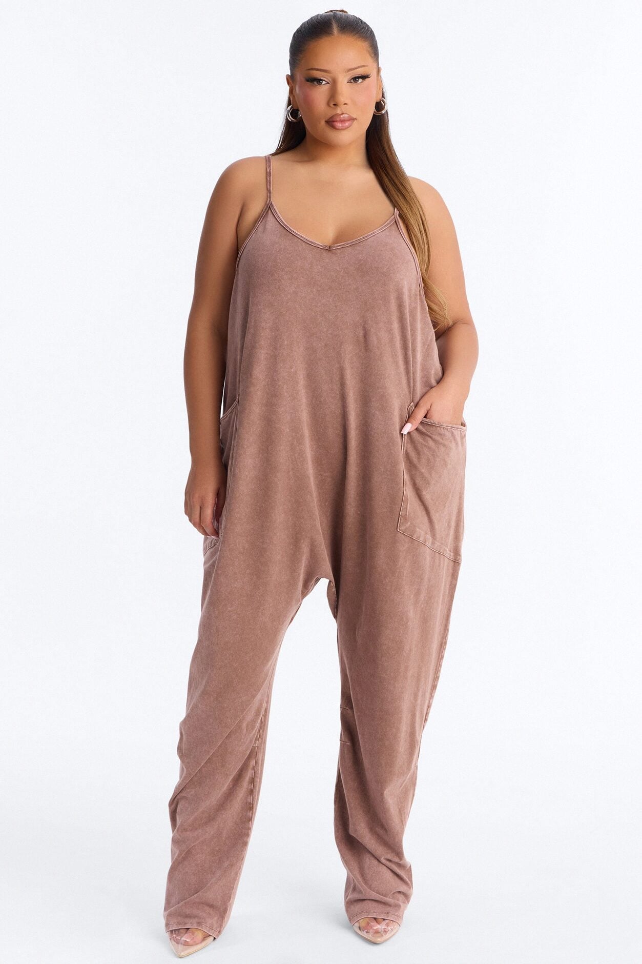 Baggy Days Washed Wide Leg Jumpsuit - Brown image 6