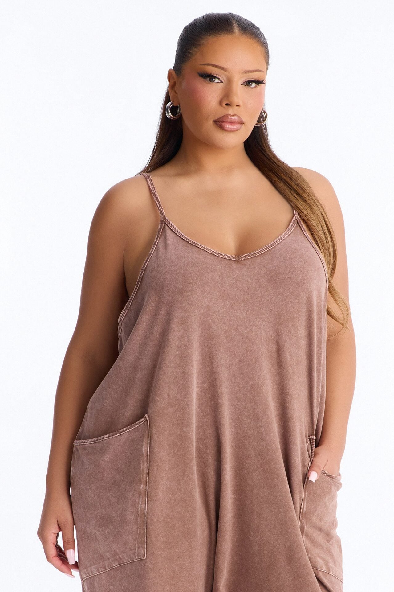 Baggy Days Washed Wide Leg Jumpsuit - Brown image 7