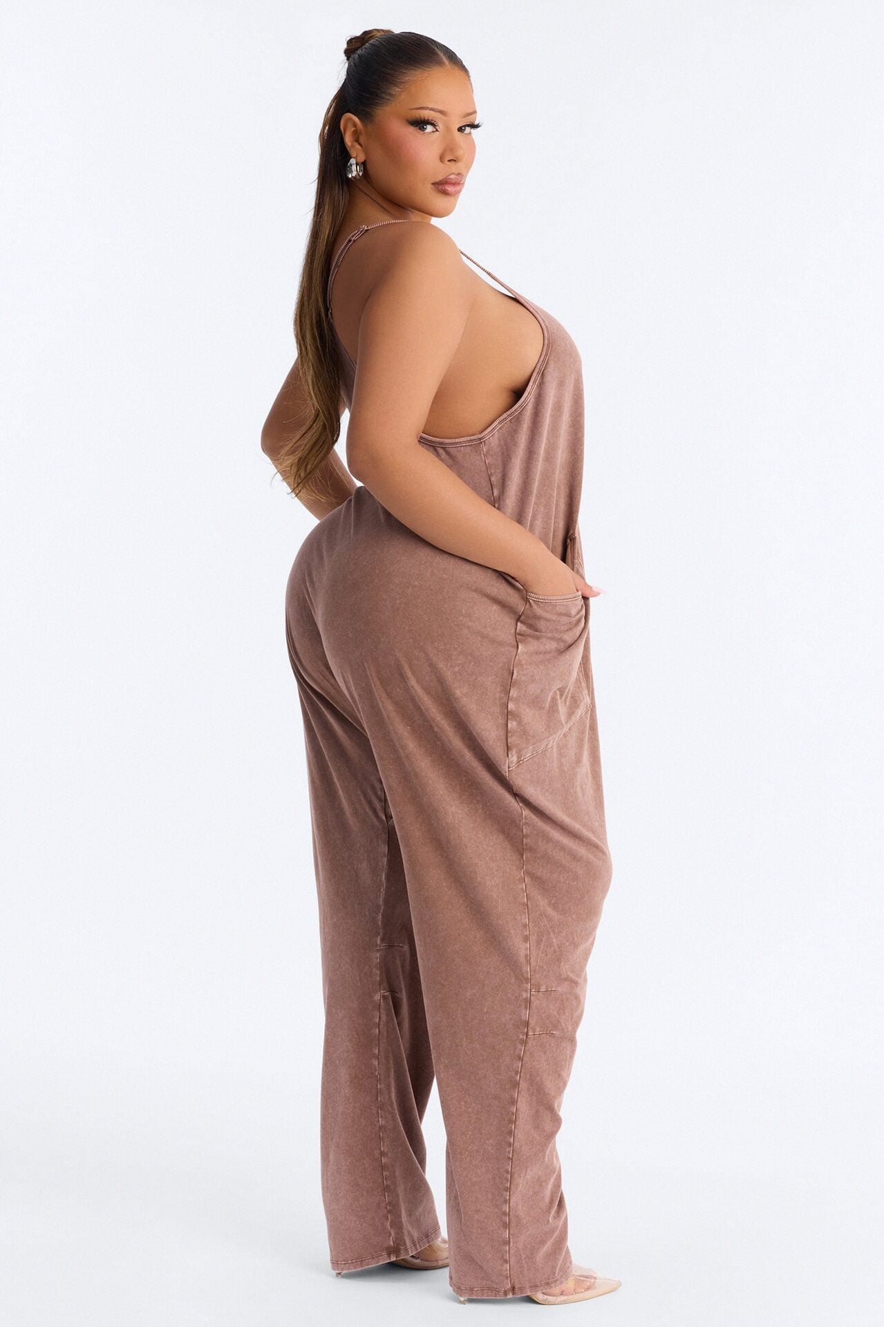Baggy Days Washed Wide Leg Jumpsuit - Brown image 9