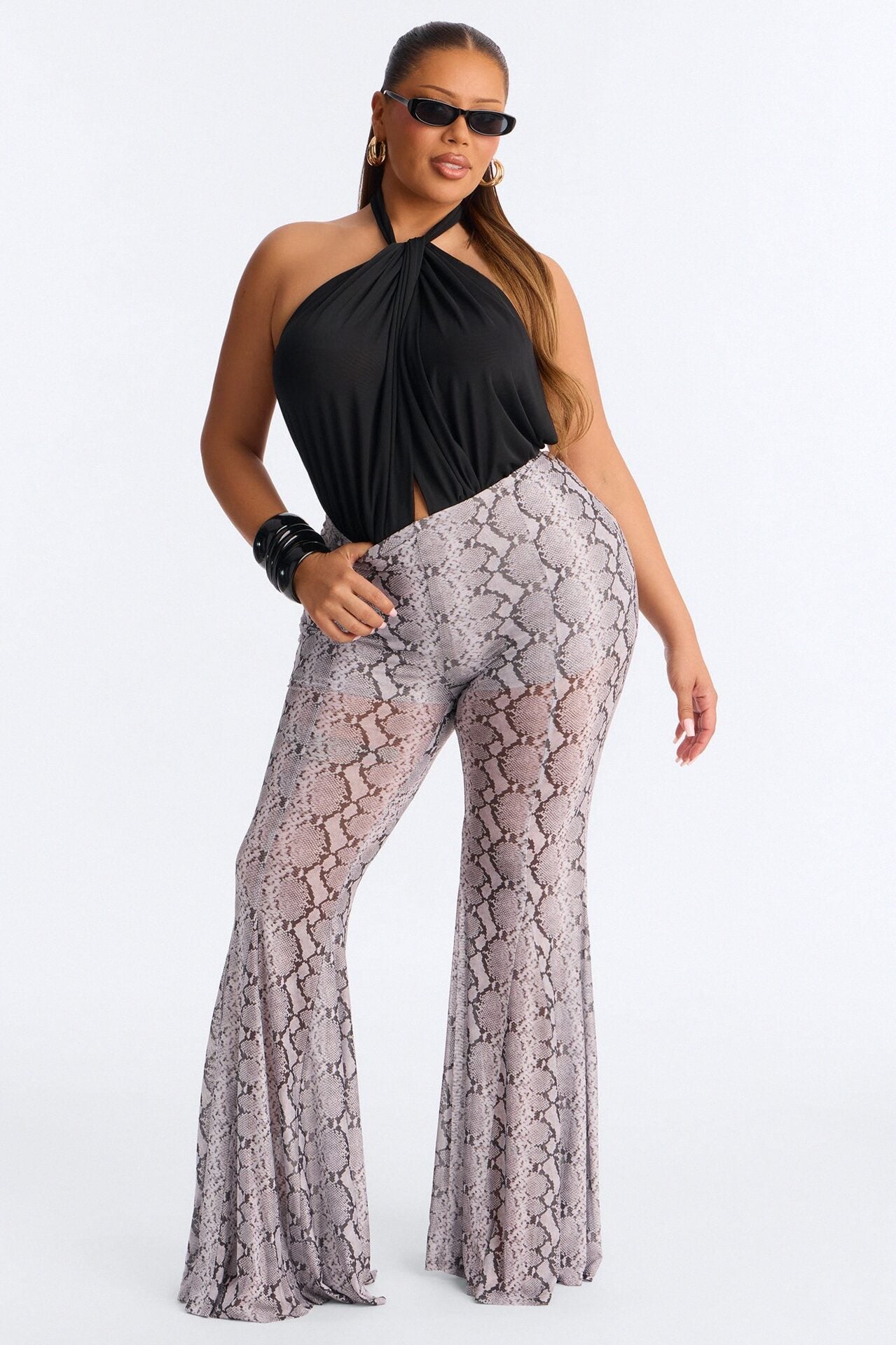 Talk Nice to Me Flared Mesh Pant - Grey/combo image 1