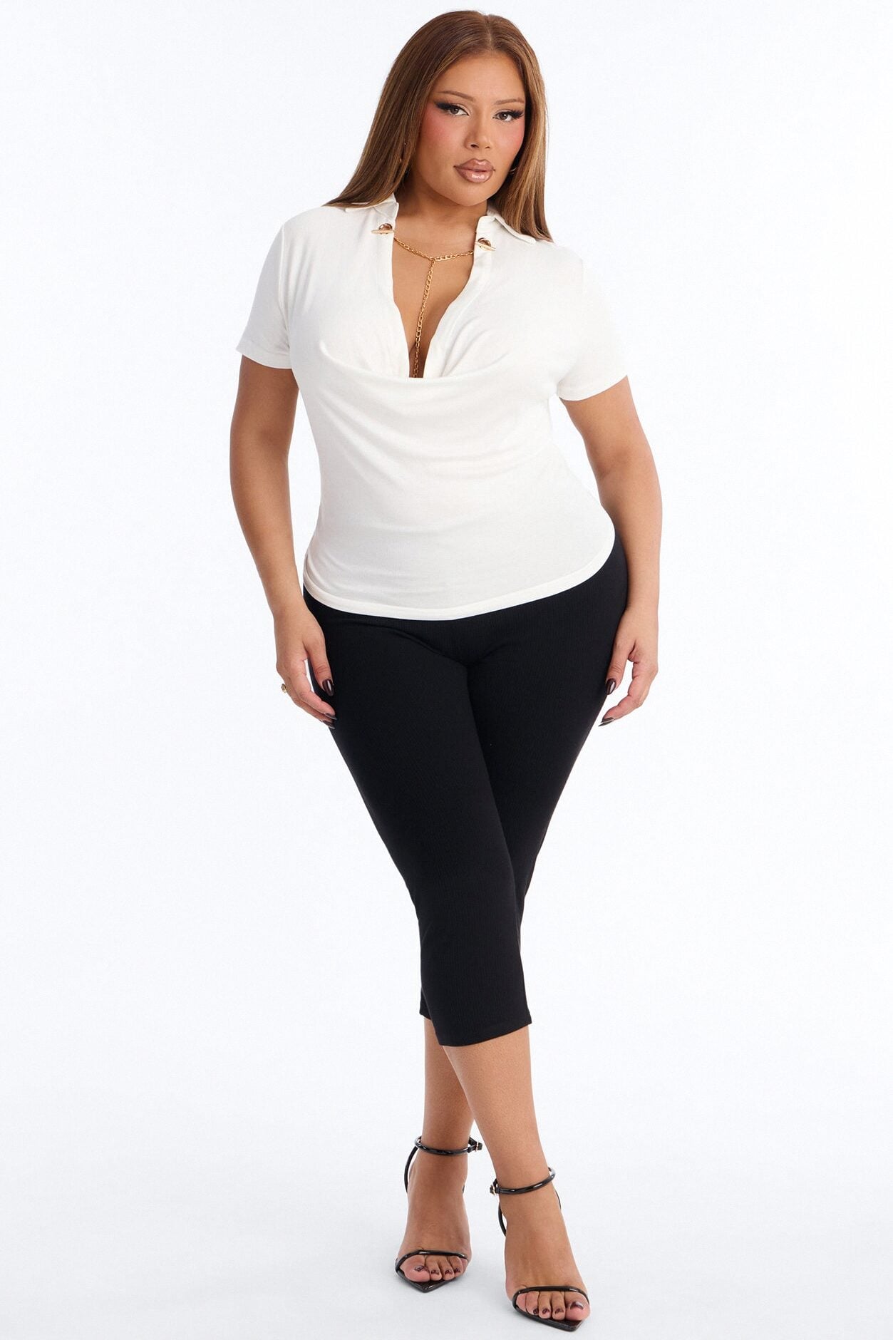 Séance Short Sleeve Cowl Neck Top - White image 1