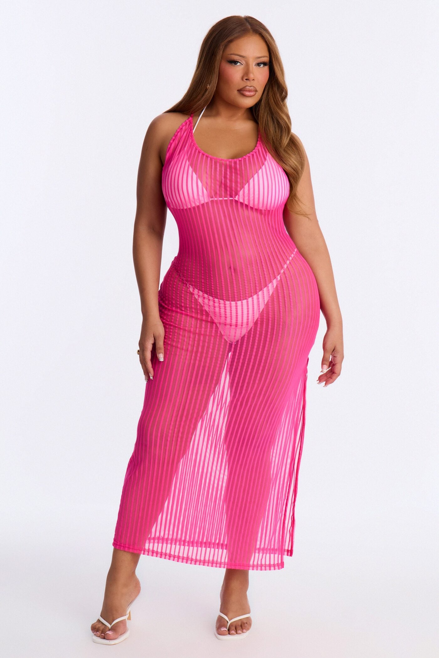 Palm Shade Stripe Cover Up Maxi Dress - Pink image 1