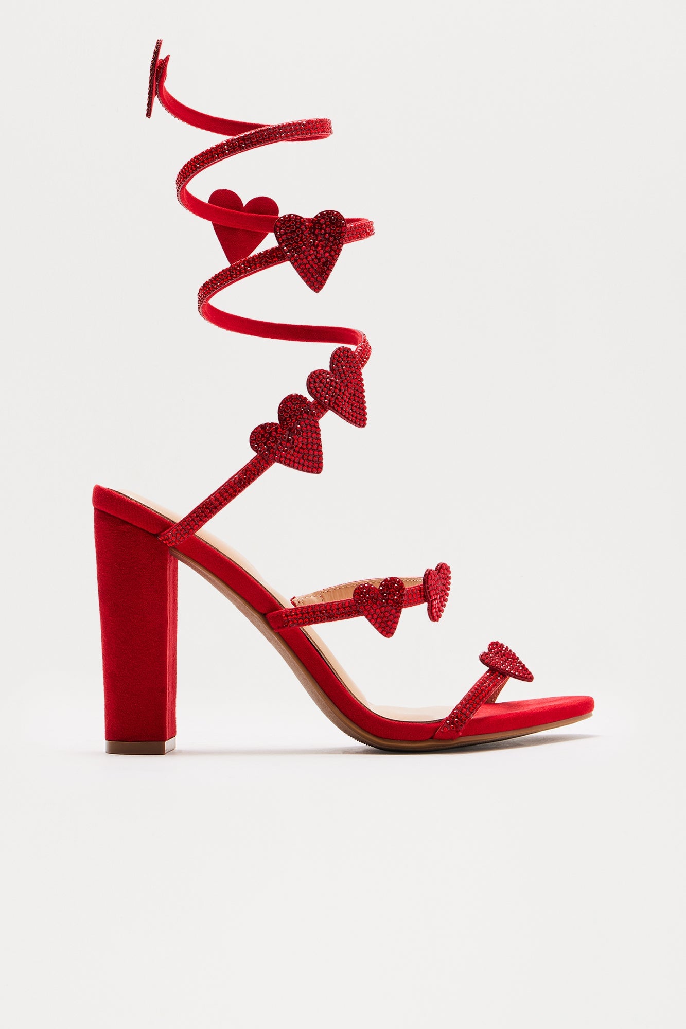 Heartstrings Rhinestone Wrap Up Heels - Red image 1
